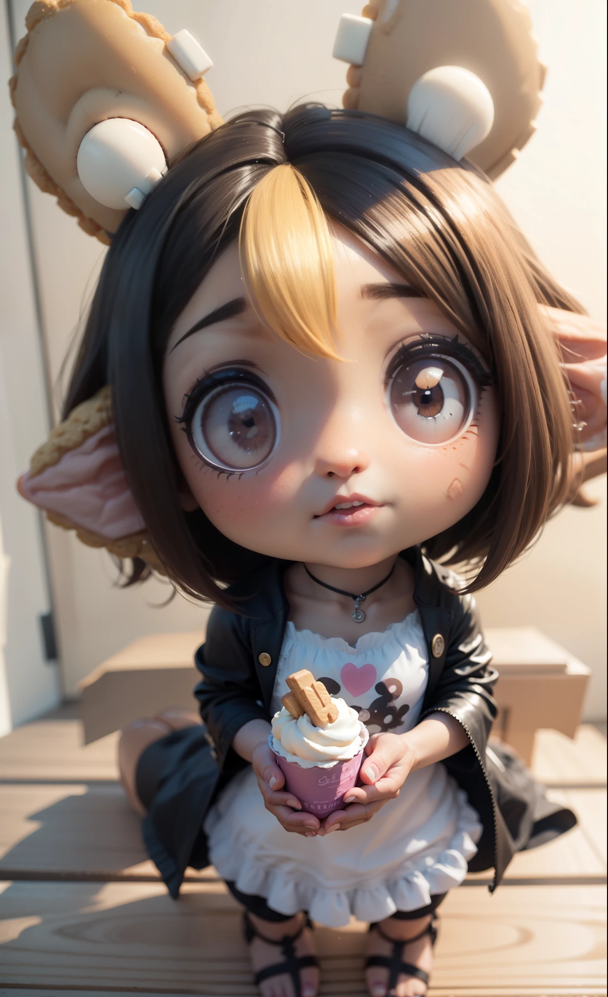 Muito bonito e bonito chibi anime biscoitos e fadas doces , fundo plano simples, Corpo todo,  rosto e olhos altamente detalhados, Claramente delineado, Sozinho　Chibi Modelo 3D