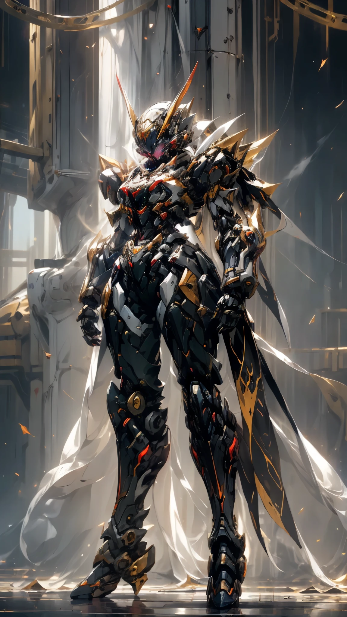 A woman adorned in fantasy-style full-body armor, a crown-concept fully enclosed helmet that unveils only her eyes, a composite layered chest plate, fully encompassing shoulder and hand guards, a lightweight waist armor, form-fitting shin guards, the overall design is heavy-duty yet flexible, (the armor gleams with a golden glow, complemented by red and blue accents), exhibiting a noble aura, she floats above a fantasy-surreal high-tech city, this character embodies a finely crafted fantasy-surreal style armored hero in anime style, exquisite and mature manga art style, (Queen bee and spider mixture concept Armor, plasma, blood), ((Element, bio mecha, long legs, elegant, goddess, femminine:1.5)), metallic, high definition, best quality, highres, ultra-detailed, ultra-fine painting, extremely delicate, professional, anatomically correct, symmetrical face, extremely detailed eyes and face, high quality eyes, creativity, RAW photo, UHD, 32k, Natural light, cinematic lighting, masterpiece-anatomy-perfect, masterpiece:1.5