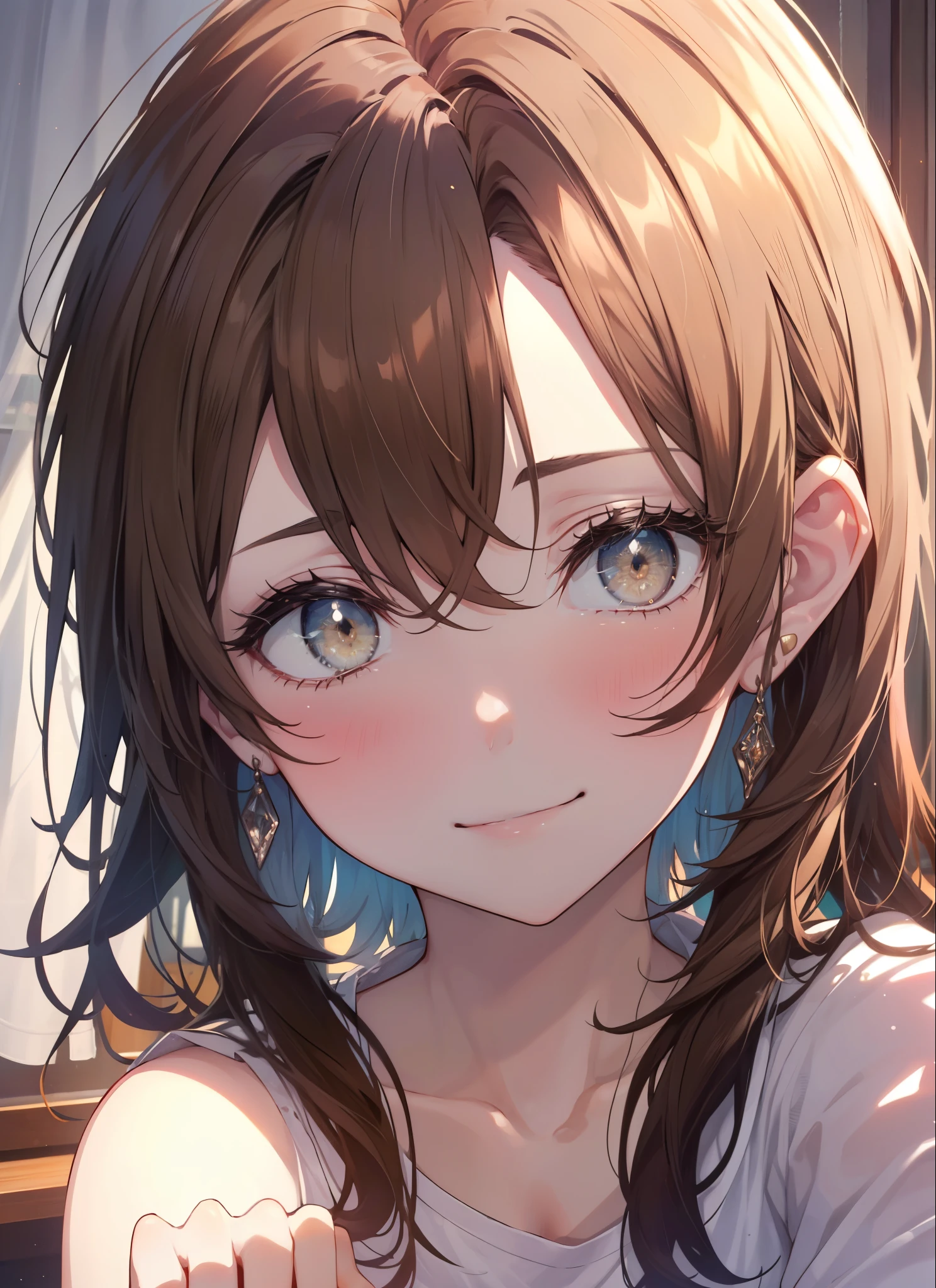 irohaisshiki, Isshiki Iroha, long hair, brown hair, (brown eyes:1.5), smile,A girl sleeping with her eyes closed，sleep,white t-shirt,black underwear,barefoot,smile，Bedroom，light goes out， Covered with a blanket， windows，Romantic Sunrise，extreme light,whole body,(huge laugh:1.1)、(open your mouth:1.1)、(wide open eyes:1.2)、glare of the sun,
destroy indoors, Bedroom
壊す (masterpiece:1.2), highest quality, High resolution, unity 8k wallpaper, (shape:0.8), (beautiful and detailed eyes:1.6), highly detailed face, perfect lighting, Very detailed CG, (perfect hands, perfect anatomy),