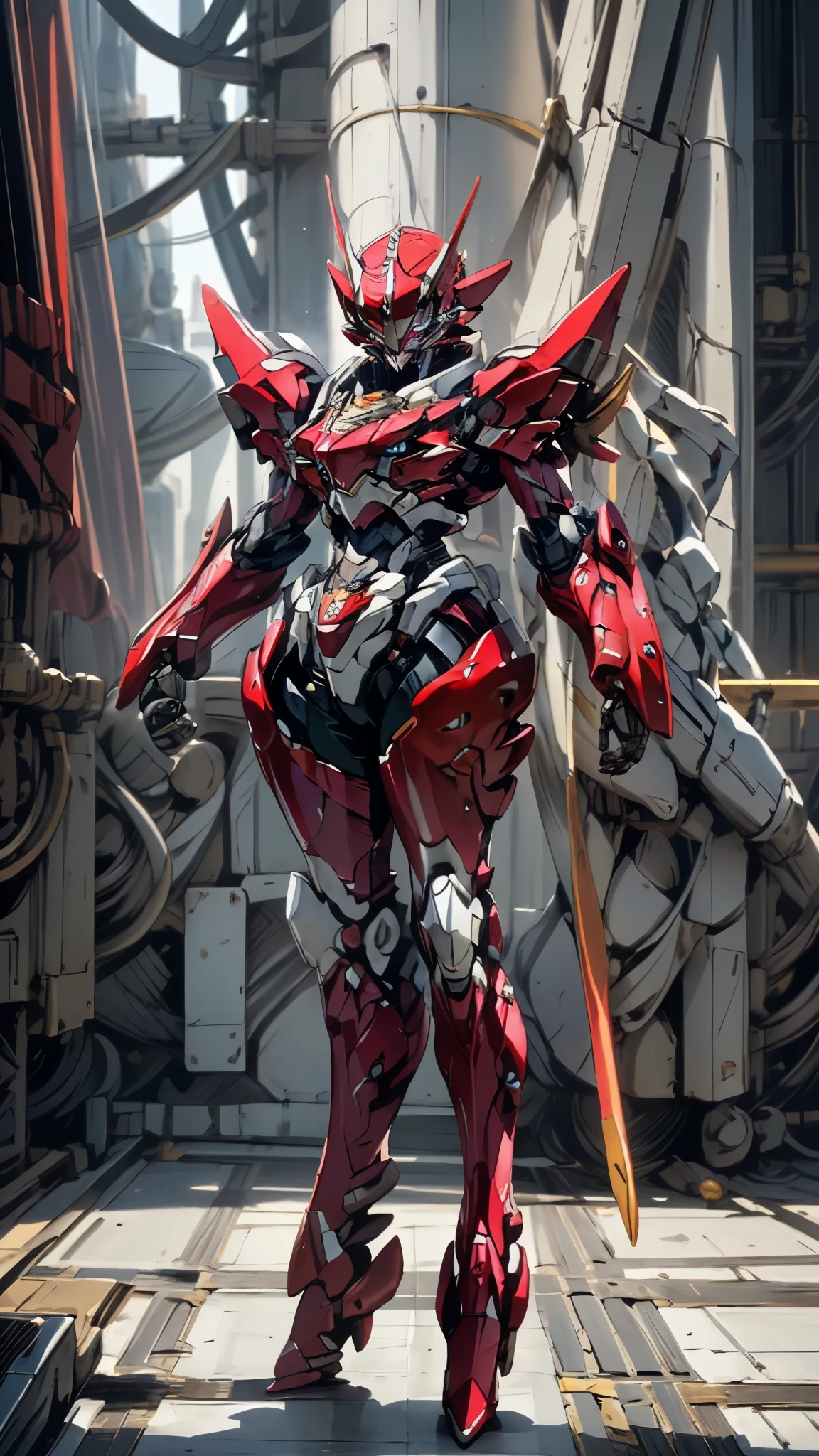 A woman adorned in fantasy-style full-body armor, a crown-concept fully enclosed helmet that unveils only her eyes, a composite layered chest plate, fully encompassing shoulder and hand guards, a lightweight waist armor, form-fitting shin guards, the overall design is heavy-duty yet flexible, (the armor gleams with a golden glow, complemented by red and blue accents), exhibiting a noble aura, she floats above a fantasy-surreal high-tech city, this character embodies a finely crafted fantasy-surreal style armored hero in anime style, exquisite and mature manga art style, (Spider Concept Armor, plasma, blood), ((Element, bio mecha, long legs, elegant, goddess, femminine:1.5)), metallic, high definition, best quality, highres, ultra-detailed, ultra-fine painting, extremely delicate, professional, anatomically correct, symmetrical face, extremely detailed eyes and face, high quality eyes, creativity, RAW photo, UHD, 32k, Natural light, cinematic lighting, masterpiece-anatomy-perfect, masterpiece:1.5