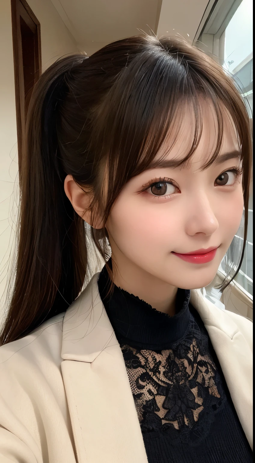 table top, highest quality, shape, Super detailed, finely, High resolution, 8k wallpaper, 完璧なダイナミックな構shape, beautiful and detailed eyes, medium hair, small breasts, natural color lip, random sexy pose,smile,20 year old girl、midnight、beautiful and detailed face、perfect and beautiful face,Big eyes、RAW photo、Expressing feminine poses with your whole body、beautiful and detailed eyes、small face、beautiful duplex、slim face and style,luxury brand mink coat(inside:black winter dress)、beautiful golden ratio face,twin ponytail hair