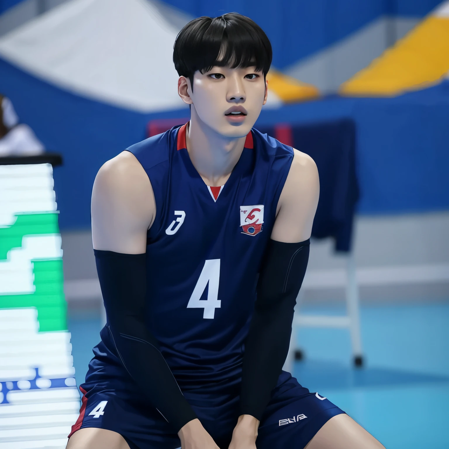 Araafed, volleyball player sitting on the floor in a blue uniform, Jinyoung Shin, taejune kim, Kim Doyoung, Jaeyeon Nam, wearing a volleyball shirt, Seseon Yoon, hyung tae, hyung tae kim, Hong junho hyung, Hyung Tae Kim, Hyung Tae Kim, Shin Jeongho, joongwon jeong, tite kubo