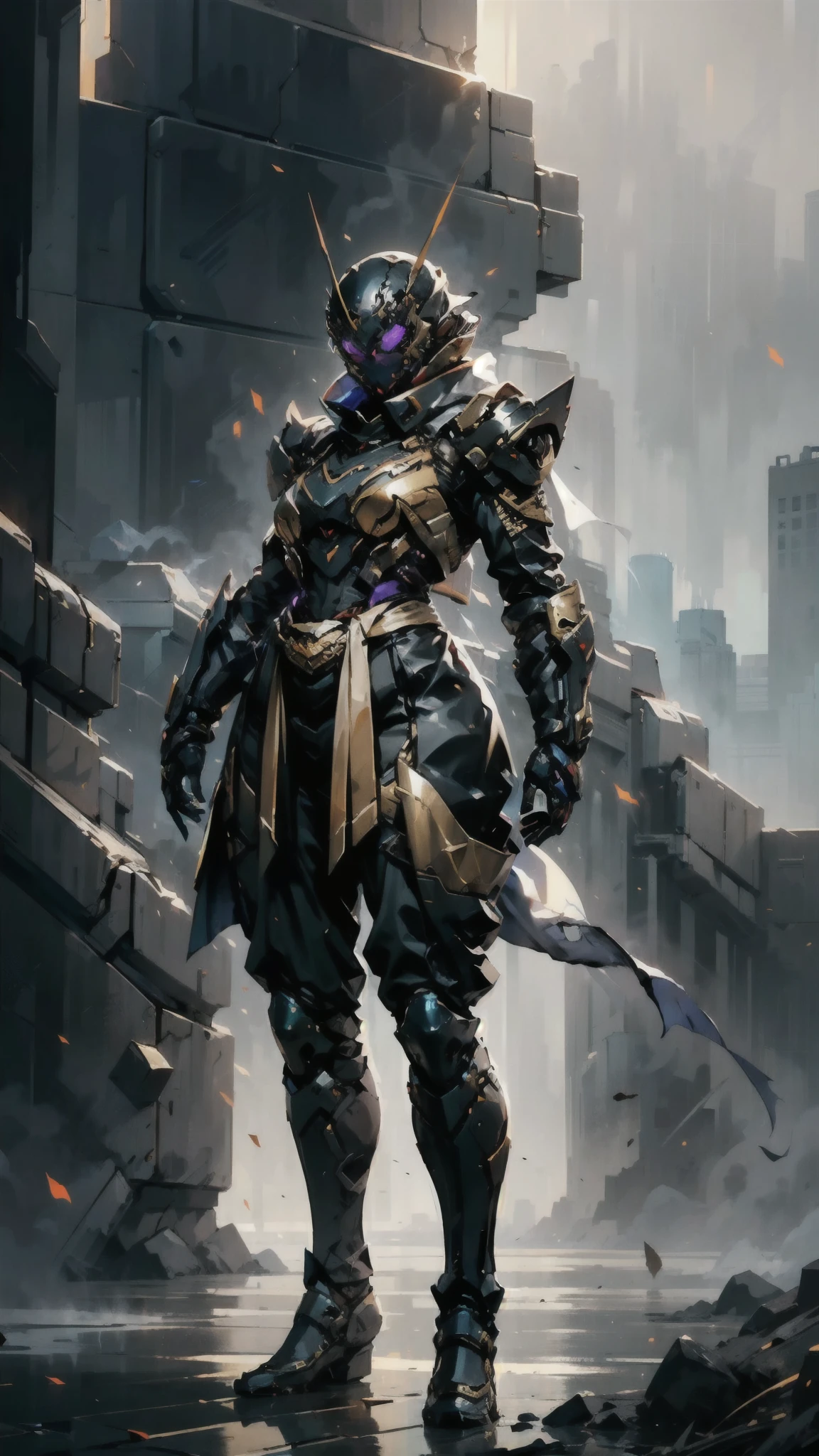 A woman adorned in fantasy-style full-body armor, a crown-concept fully enclosed helmet that unveils only her eyes, a composite layered chest plate, fully encompassing shoulder and hand guards, a lightweight waist armor, form-fitting shin guards, the overall design is heavy-duty yet flexible, (the armor gleams with a golden glow, complemented by red and blue accents), exhibiting a noble aura, she floats above a fantasy-surreal high-tech city, this character embodies a finely crafted fantasy-surreal style armored hero in anime style, exquisite and mature manga art style, (mixture of Queen bee and Spider concept Armor, plasma), ((Element, elegant, goddess, femminine:1.5)), metallic, high definition, best quality, highres, ultra-detailed, ultra-fine painting, extremely delicate, professional, anatomically correct, symmetrical face, extremely detailed eyes and face, high quality eyes, creativity, RAW photo, UHD, 32k, Natural light, cinematic lighting, masterpiece-anatomy-perfect, masterpiece:1.5