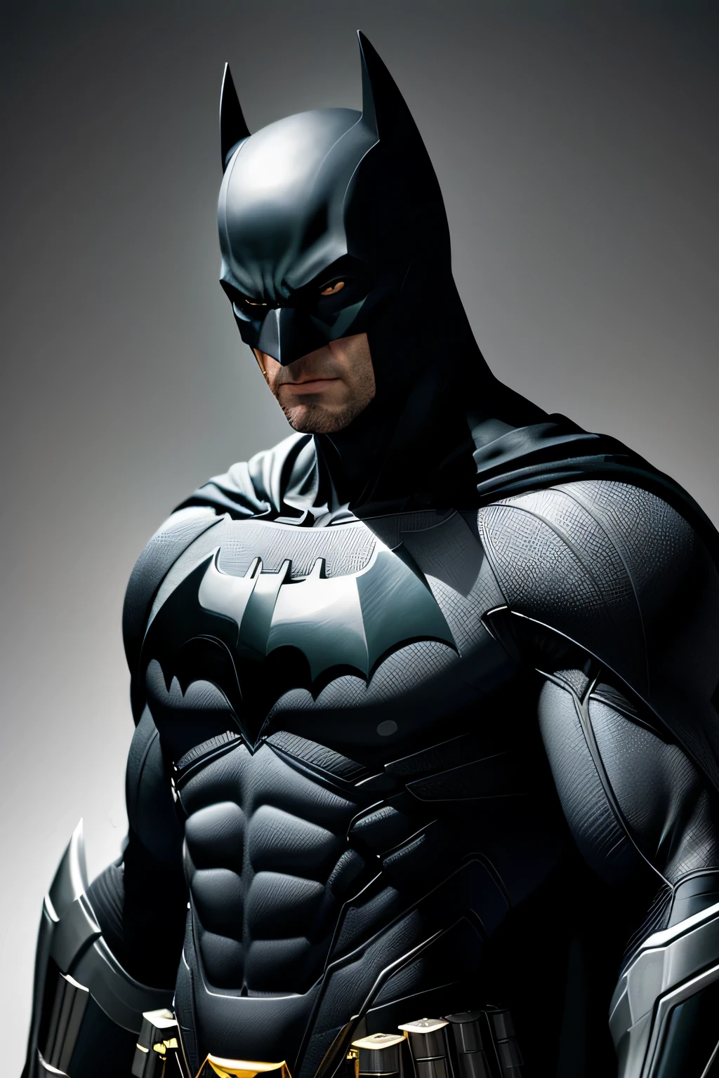 (8k, Foto em formato RAW, melhor qualidade, obra-prima: 1.2), um close de um, ultradetalhado, artes oficiais, fotorrealista:1.37, tiro no rosto da parte superior do corpo, DC batman, film grain, action pose