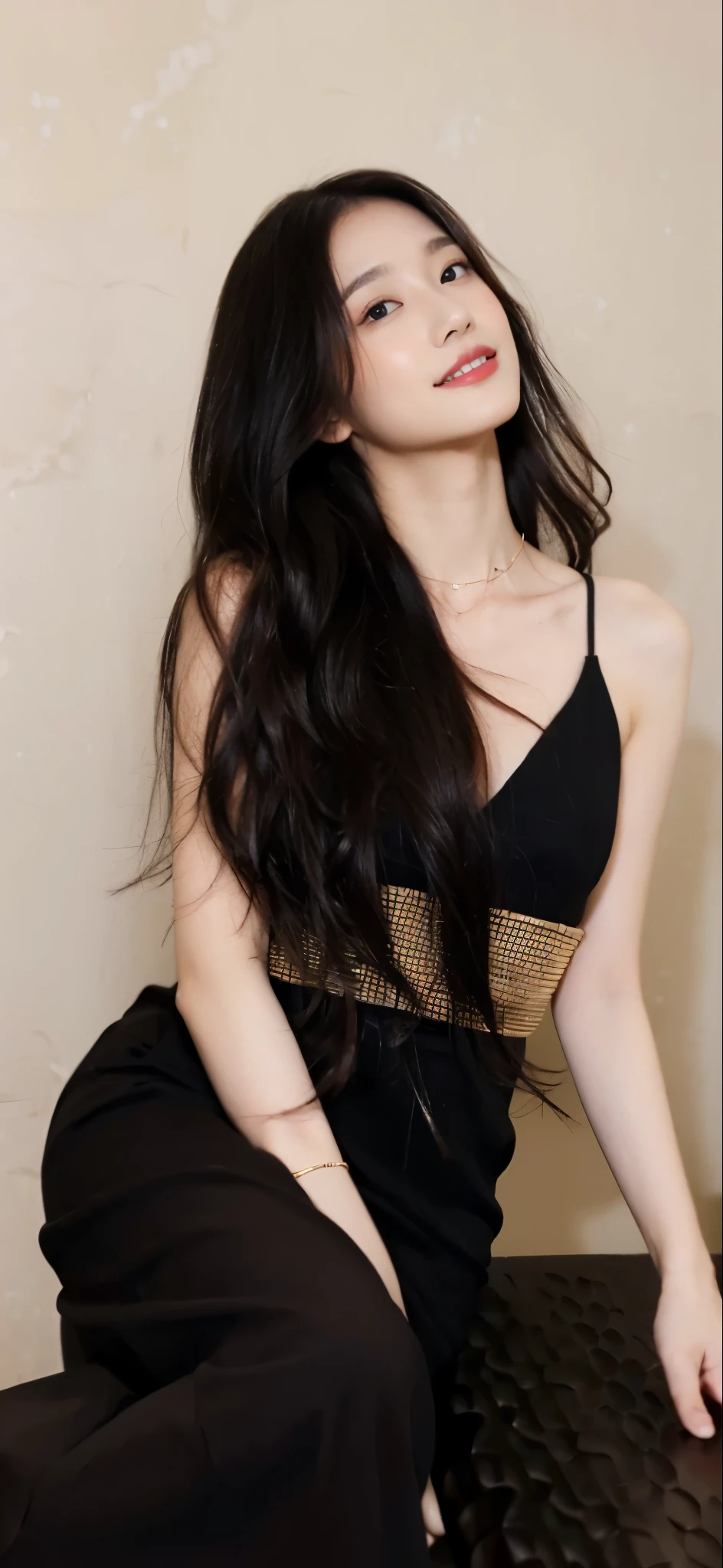 ((Masterpiece, Top image quality, high resolution、alone、shiny skin))(on the table, best quality, actual, super detailed, meticulous, high resolution, 8k wallpaper), Close-up portrait of a beautiful woman, like, smiling, light brown messy hair, Perfect dynamic composition, 美丽meticulous的眼睛, Just like the cover of a fashion magazine, on campus,wearing gold glasses