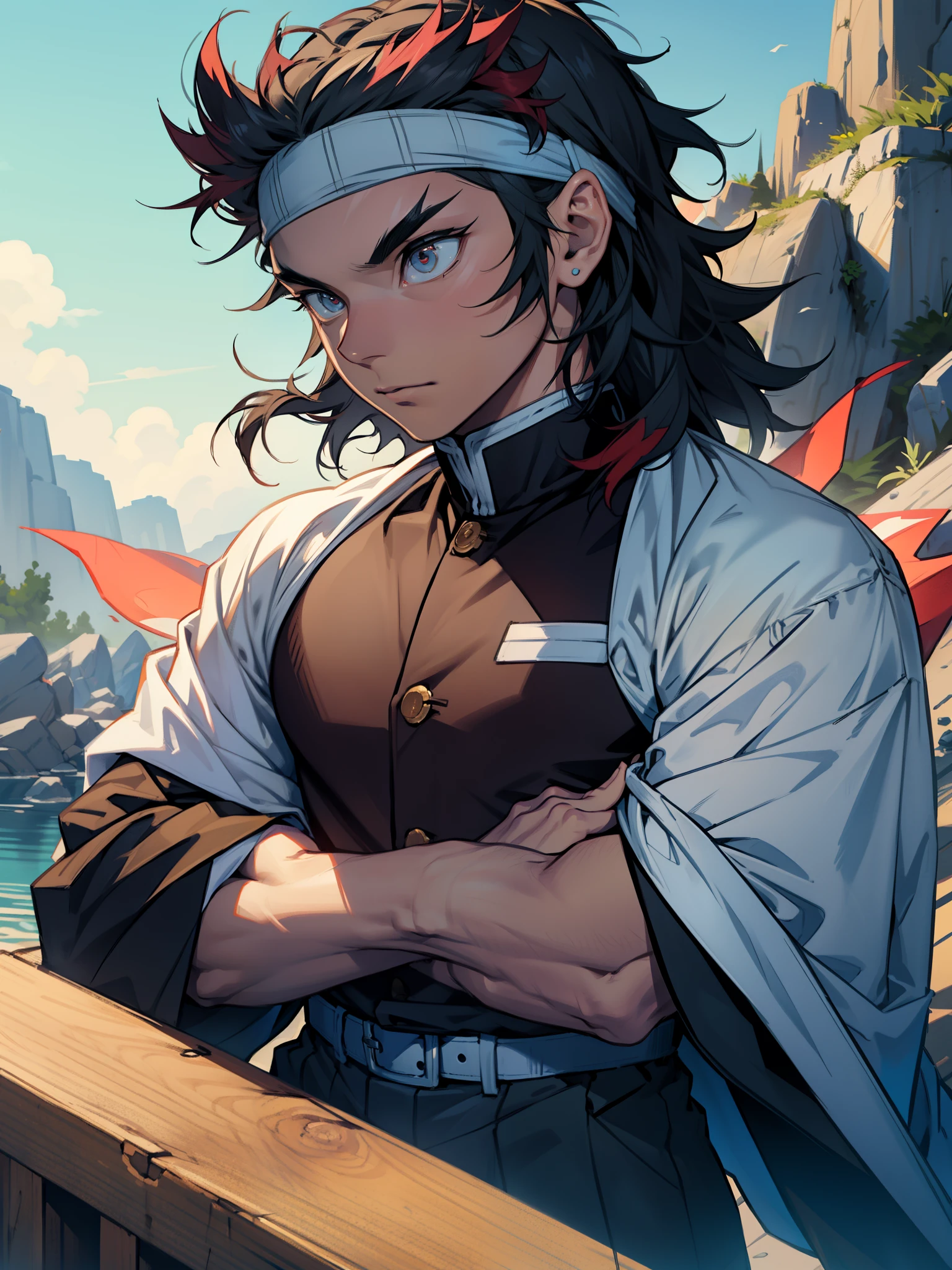 Tanjiro is a brave and determined young man. Despite the hardships he faces, he remains optimistic and never loses hope. He is also very caring towards others and shows great compassion. Tanjiro is a protective older brother, ready to do anything to save his sister Nezuko. He is persistent and does not back down from anything to achieve his goal. Furthermore, he is loyal to his friends and is ready to fight for their protection. His determination and willingness to improve make him an inspiring character.

Cinematic Still of Tanjiro from Demon Slayer, wearing a white and blue hakama, a headband with long black hair, best quality. (Best Quality, 