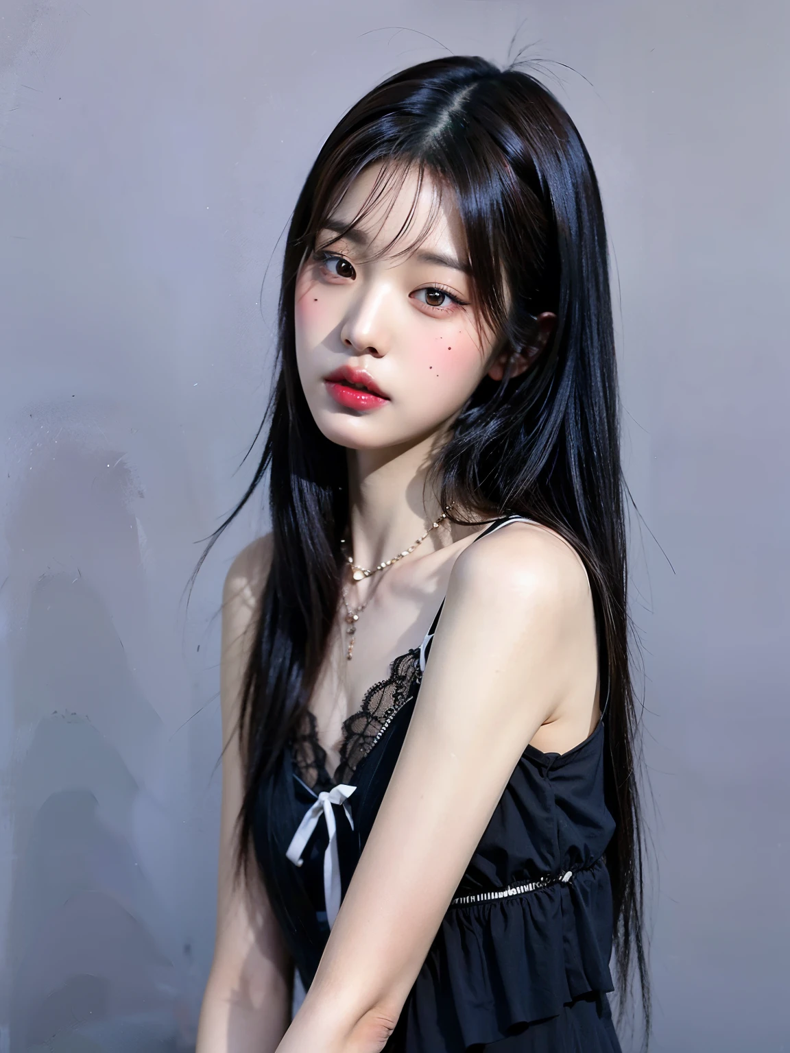 a close up of a woman with long black hair wearing a black dress, she has black hair with bangs, lalisa manobal, ulzzang, portrait of jossi of blackpink, heonhwa choe, jinyoung shin, jossi of blackpink, long black hair with bangs, lalisa manoban of blackpink, lee ji - eun, jennie blackpink.