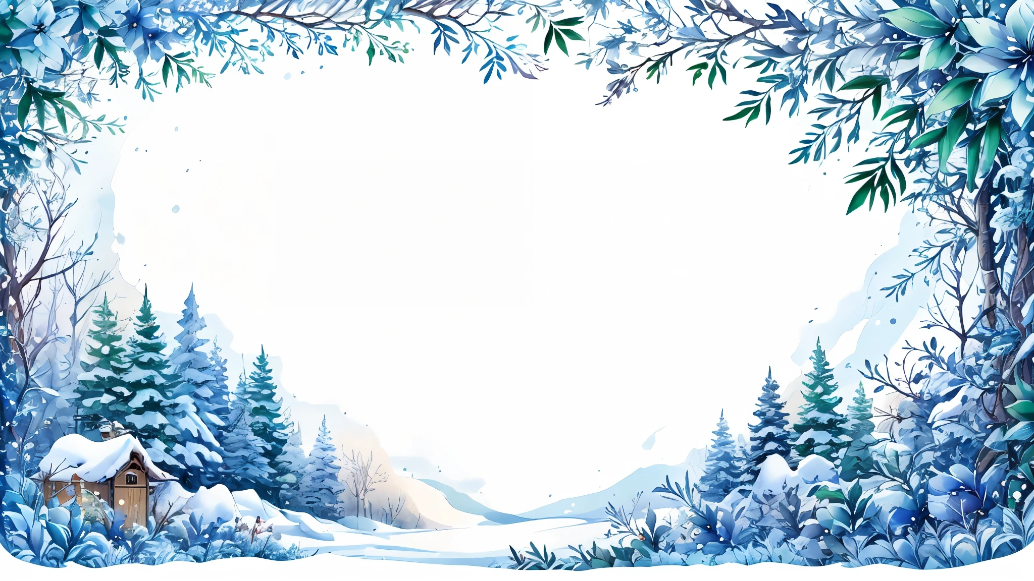 Winter Frame,bamboo,bamboo forest,bare tree,blue flower,branch,cherry blossoms,fence,flower,forest,fruit,full moon,leaf,leaf background,lily \(flower\),lily of the valley,moon,morning glory,nature,no humans,outdoors,palm leaf,palm tree,pine tree,plant,potted plant,purple flower,sky,snow,snowflake background,snowflakes,snowing,snowman,solo,spider lily,tanabata,tree,tree shade,vines,white flower,winter,wisteria,blank middle