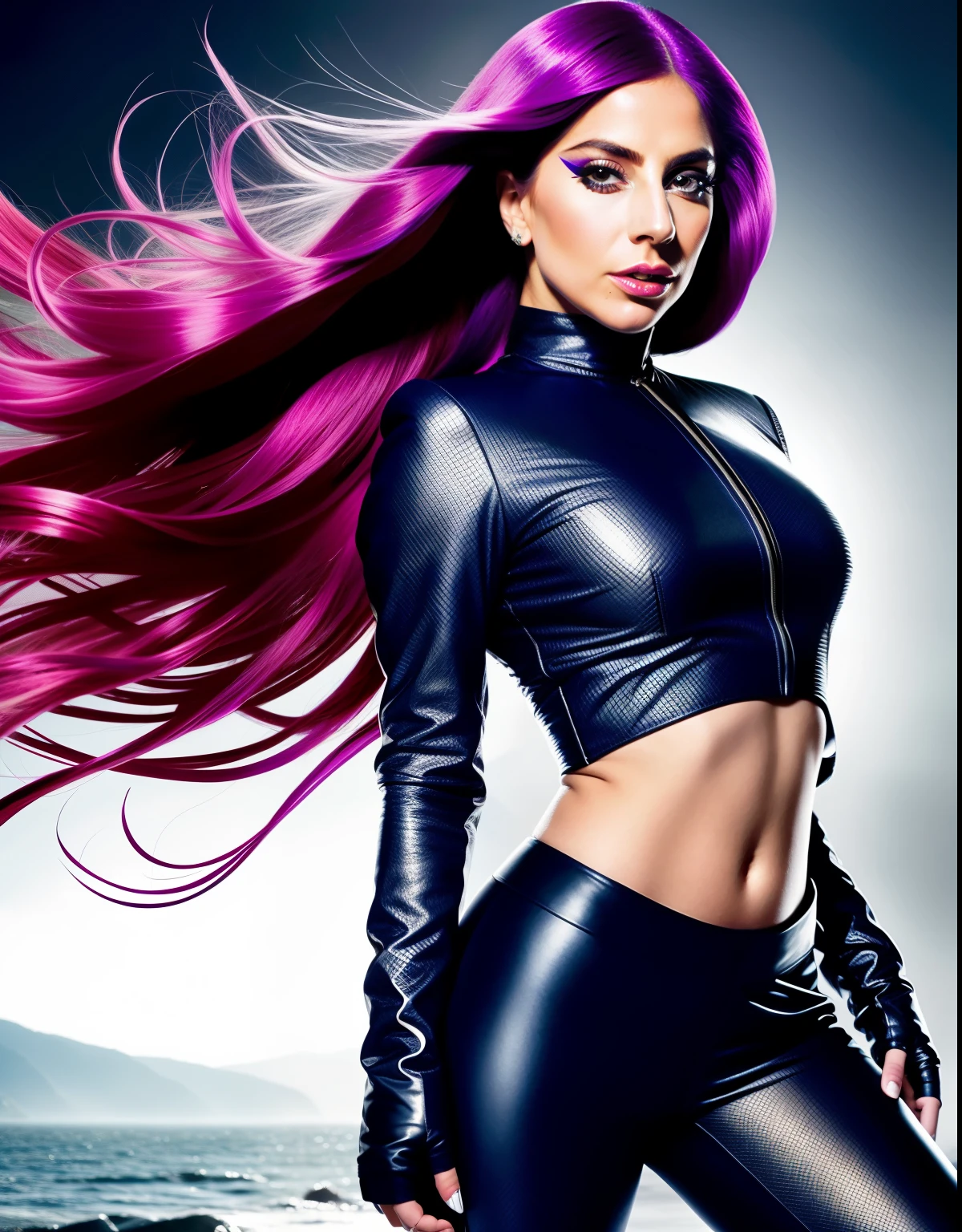 Lady GaGa traje de catwoman,cuerpo completo,textura 4K, cabello largo, calidad alta, cuerpo completo,varias poses corporales,rostro realista en 8k,peinado extravagante, mask in hd, imagen 8k, futurista, alta calidad de imagen, en la noche, accesorios en el cabello, imagen 8k, rostro realista en alta calidad, cuerpo completo, diferentes poses corporales, alta calidad en el rostro, rasgos definidos,HD, rostro realista y definido 4k, dramatic poses