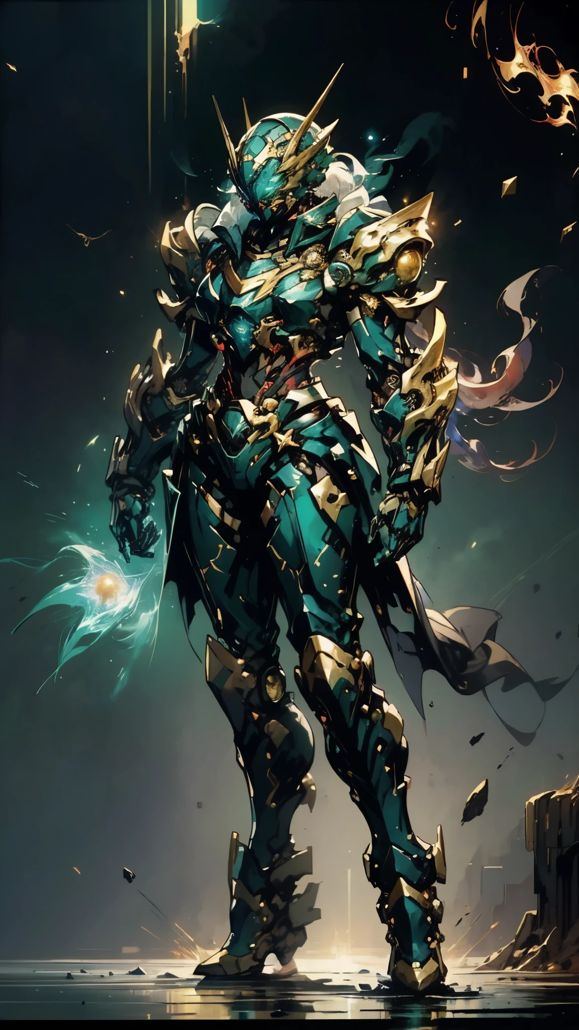 A woman adorned in fantasy-style full-body armor, a crown-concept fully enclosed helmet that unveils only her eyes, a composite layered chest plate, fully encompassing shoulder and hand guards, a lightweight waist armor, form-fitting shin guards, the overall design is heavy-duty yet flexible, (the armor gleams with a golden glow, complemented by red and blue accents), exhibiting a noble aura, she floats above a fantasy-surreal high-tech city, this character embodies a finely crafted fantasy-surreal style armored hero in anime style, exquisite and mature manga art style, (mixture of Queen bee and Spider concept Armor, plasma), ((Element, elegant, goddess, femminine:1.5)), metallic, high definition, best quality, highres, ultra-detailed, ultra-fine painting, extremely delicate, professional, anatomically correct, symmetrical face, extremely detailed eyes and face, high quality eyes, creativity, RAW photo, UHD, 32k, Natural light, cinematic lighting, masterpiece-anatomy-perfect, masterpiece:1.5