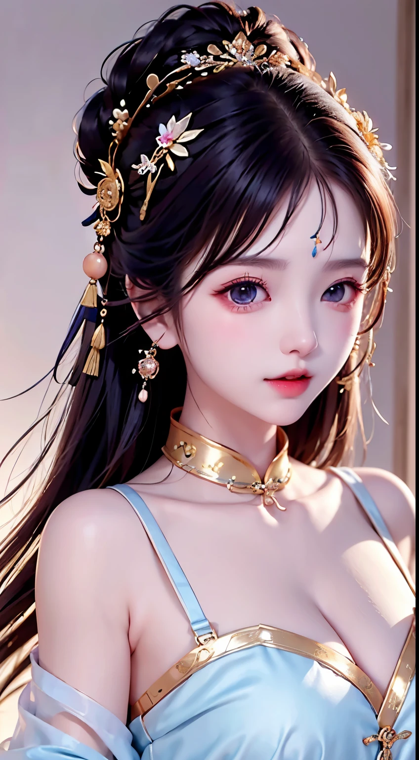 ,Ancient costumes with many phoenix motifs,Flawless white and pink face,Ornaments on the head,Black hair waist-length,very beautiful and sharp brown eyes,Small red lips,Enchanted smile,Jewelry worn around the neck,耳Nipple Ring,White uniform teeth,tall nose bridge,big round breasts, slenderlegs,thin mesh black socks,sportrait,most realistic,HighestQuali,best pixels,8K Ultra,high detal,8K分辨率,超高分辨率,A young girl, a cute girl,short detailed hair,hair-bun,lipsticks,Tassel earrings,choker necklace,Black clear eyes,Smooth hair,鎖骨,Delicate and perfect facial features, the most beautiful big eyes,Long eyelashes,The eyes are sweet and there are lying silkworms,dynamic angle,extreme picture quality,Highest precision,Precise and perfect human anatomy,(((Professional Dress,Slim Republic of China cheongsam,Crimson gold embroidery))),((sitted)),Warm scene,超高分辨率,Ultra-clear Chinese antique style black flowing hair with a delicate bun)By bangs,(Long flowing hair,With a bun:1.3)), open V-chested clothes royal, Wet body of thin silk fabric, Thin silk lace dress, (huge ,cleavage),, white pink, blue ,best qualtiy,tmasterpiece,超高分辨率,(真实感:1.4),RAW photogr,(True skin texture:1.3),(filmgrain:1.3),(Selfie angle),1个Giant Breast Girl,Beautiful eye and face details,tmasterpiece,Best quality at best,,The chest more exposed, detailed hair, bra pink , detail 8k, upper body,,Delicate collarbones,beautiful make up,Exquisite and perfect facial features,,Big watery eyes,Lying silkworm,Long eyelashes,The eyes are sweet and have eye shadow,Slim waist,Do not show your hands,,lipsticks,Blushlush,Delicate earring earrings