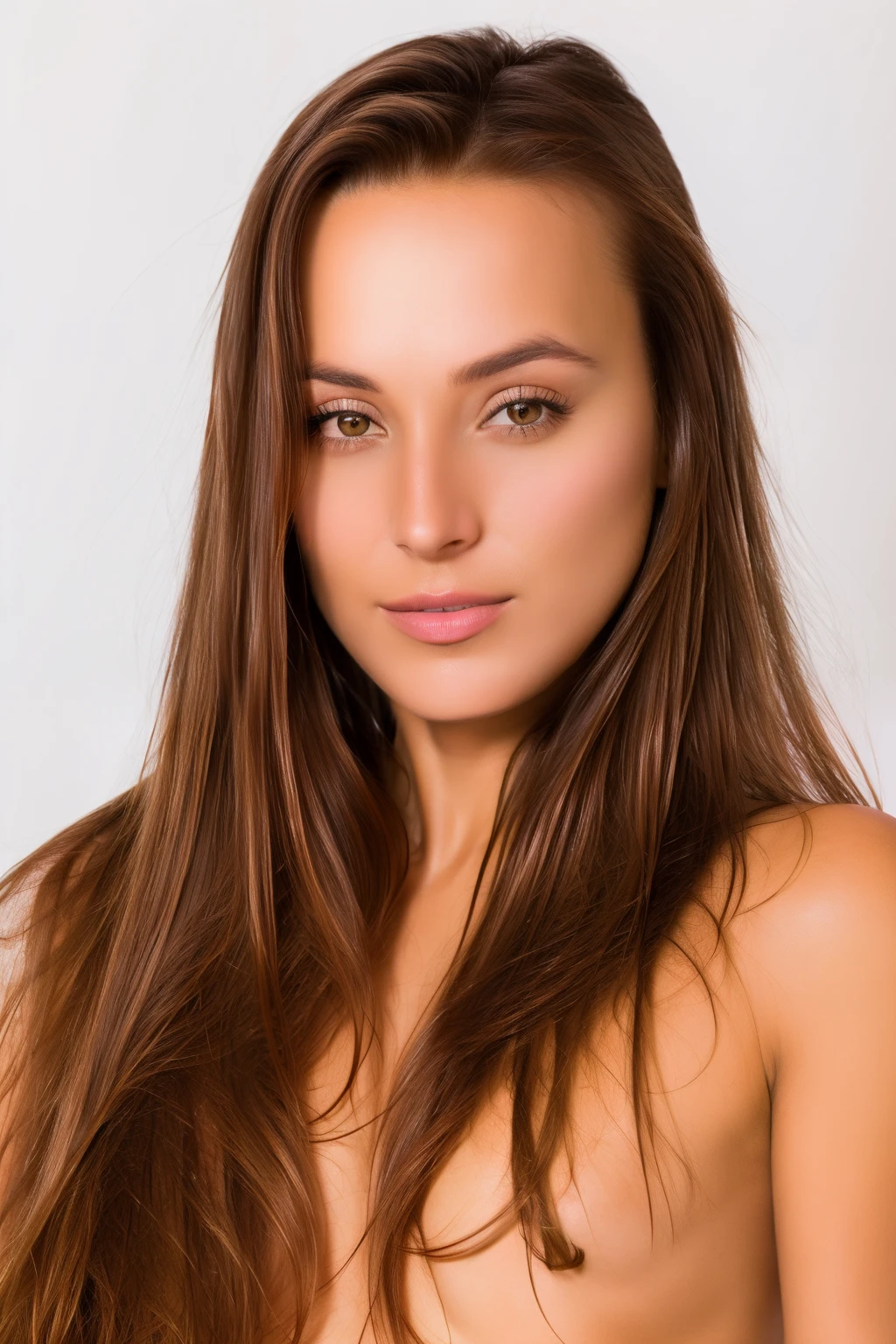 Body portrait of model DOMINIKA C with long light brown hair, beau, yeux parfaits, (Maquillage pour les yeux:1.1), (highly detailed skin:1.1), (petits seins parfaits), corps mince parfait, porter une serviette de bain blanche, ((SFW)) , realistic, Photorealistic, detailed face, soft lighting, photo shoot style, photographie professionnelle, debout dans un fond de studio sombre, blurred background, BRUT, style analogique, Sharpness, 8k UHD, digital SLR, High quality, Fujifilm XT3, grain, prime, chef-d&#39;artwork,