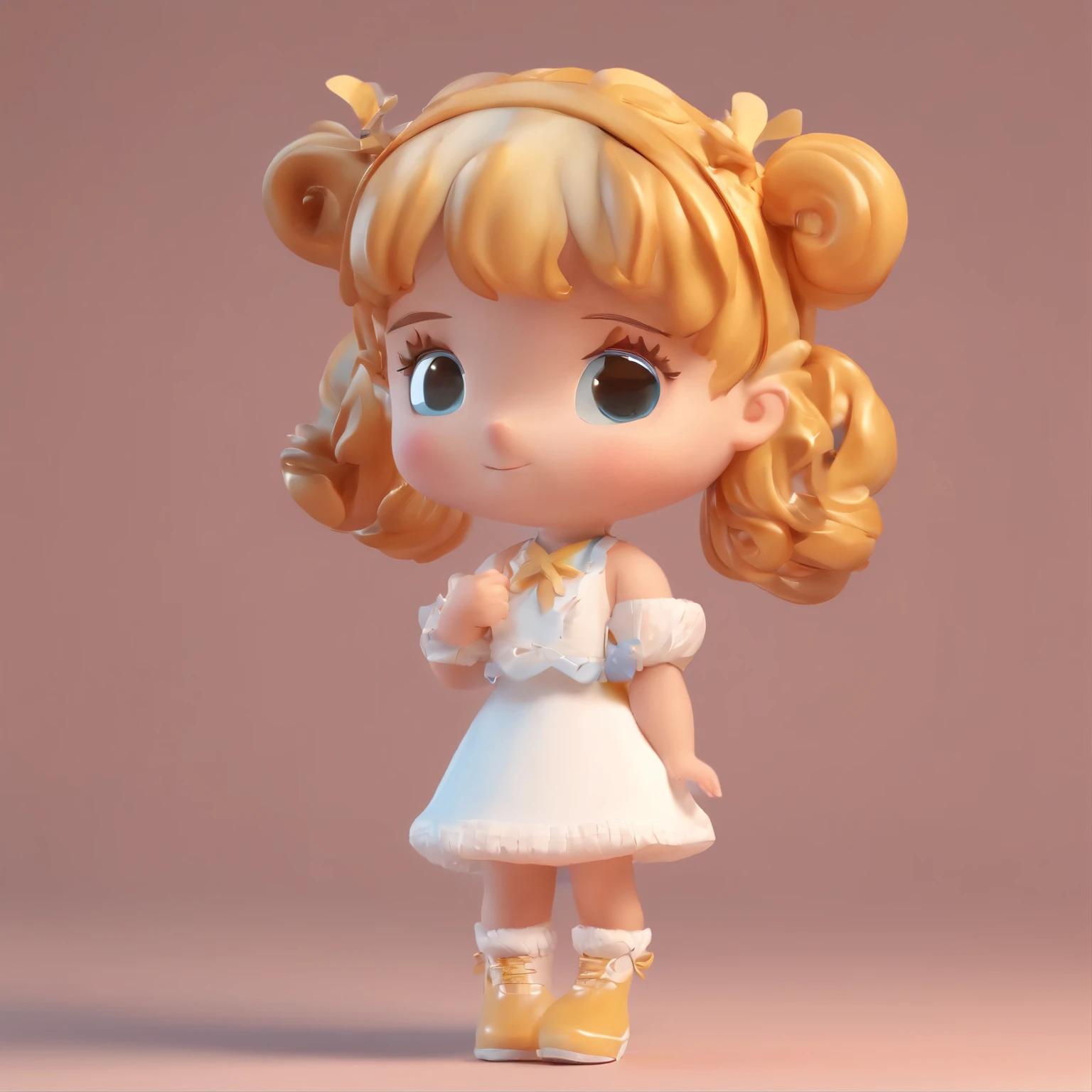 super cute girl IP by pop mart, Bright eyes, cherub,Little white dress, Clay, Models, a blind box toy, Glossy and delicate,Clean background, Good gloss, 3D rendering of,Best quality