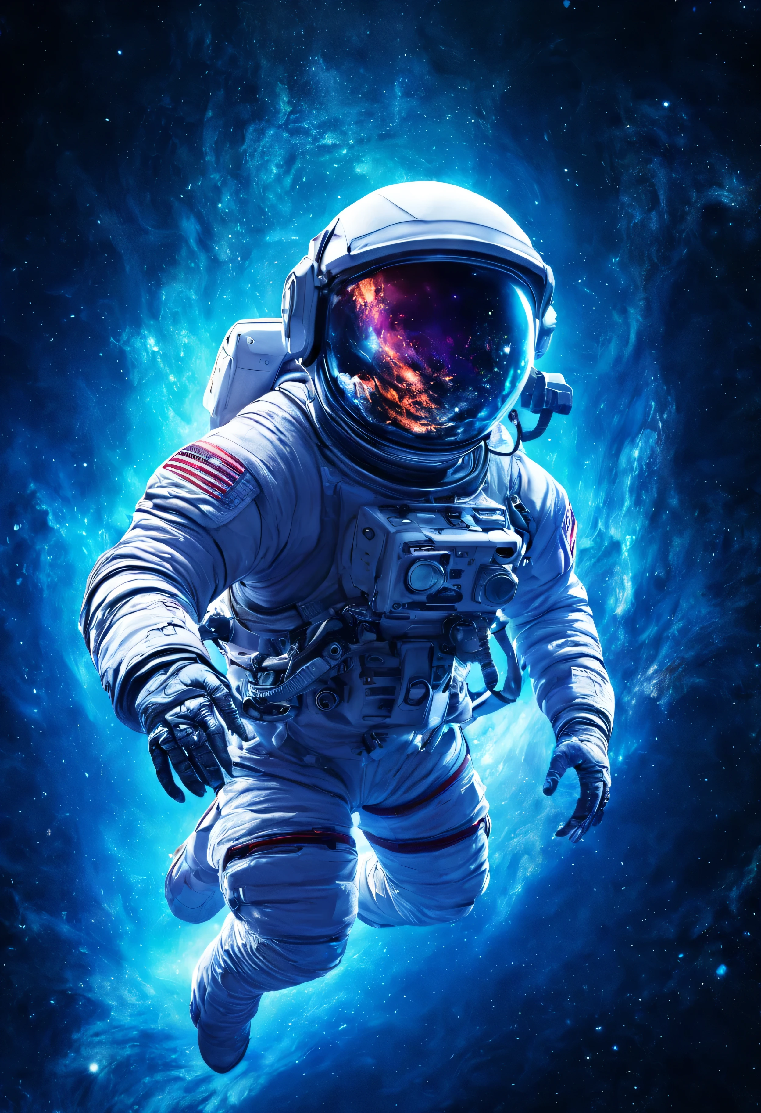 Un astronauta con gafas de realidad virtual flota en el ciberespacio. El traje del astronauta es muy detallado y realista., con colores vibrantes. The scene is set in high resolution., Obra maestra 8K, capturar los intrincados detalles del astronauta y el entorno que lo rodea. The illustration is centered., draw the viewer's attention to the astronaut. El ciberespacio se llena de colores vivos, mejorando la experiencia inmersiva de la realidad virtual. The astronaut's virtual reality glasses are rendered with ultra-detailed precision., showcasing the intricate technology and design. The lighting of the scene is prepared to enhance the realism of the illustration., with dynamic shadows and lights that add depth to the image. The overall composition of the artwork is captivating., invitando al espectador a explorar las maravillas del ciberespacio junto al astronauta.