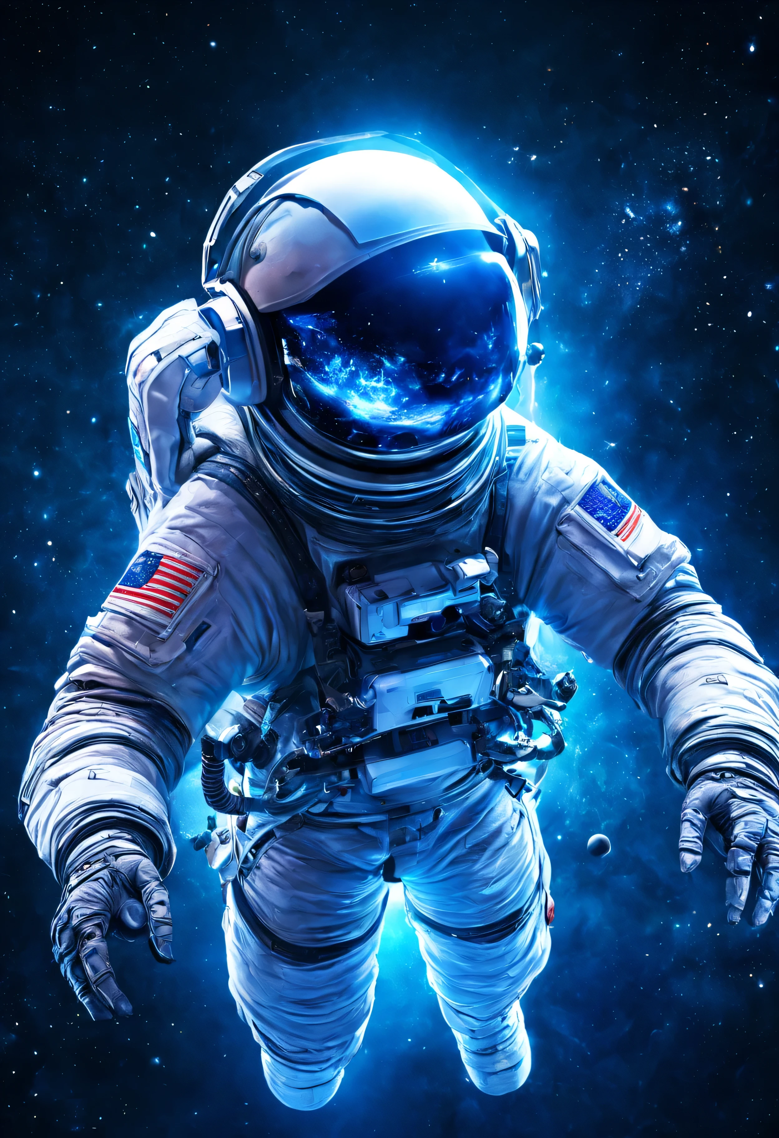 Un astronauta con gafas de realidad virtual flota en el ciberespacio. El traje del astronauta es muy detallado y realista., con colores vibrantes. The scene is set in high resolution., Obra maestra 8K, capturar los intrincados detalles del astronauta y el entorno que lo rodea. The illustration is centered., draw the viewer&#39;s attention to the astronaut. El ciberespacio se llena de colores vivos, mejorando la experiencia inmersiva de la realidad virtual. The astronaut&#39;s virtual reality glasses are rendered with ultra-detailed precision., showcasing the intricate technology and design. The lighting of the scene is prepared to enhance the realism of the illustration., with dynamic shadows and lights that add depth to the image. The overall composition of the artwork is captivating., invitando al espectador a explorar las maravillas del ciberespacio junto al astronauta.