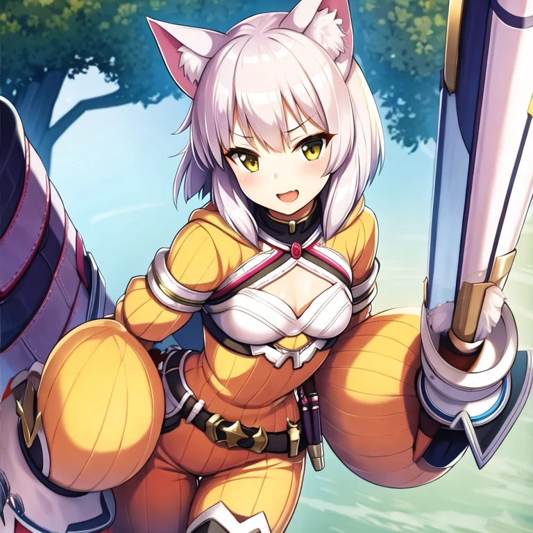 (masterpiece, best quality:1.2), 1girl, solo, standing,(silver hair),(short hair),(Small breasts),(cat ears)