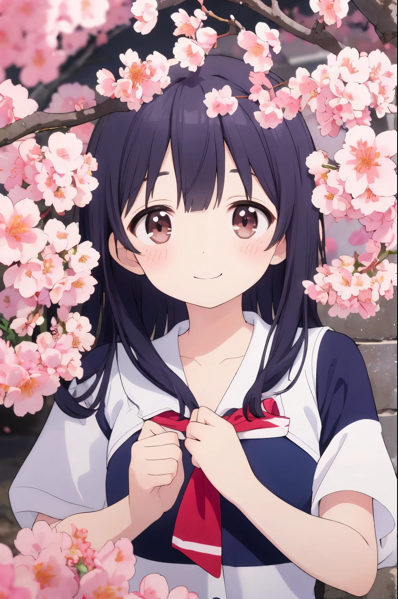 cherry blossoms、school swimwear、舞うcherry blossomsの花びら、Tyndall phenomenon、masterpiece、high quality、The smile of a  I want to protect