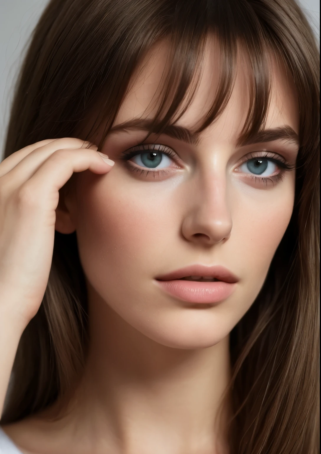 pris avec un appareil photo iPhone BREAK selfie photo moyen d'une jolie jeune femme BREAK (Ombre:1.3) brune BREAK film grain, Medium quality, yeux vert, dark straight hair, libanaise, marocaine, Peau sombre, peau matte