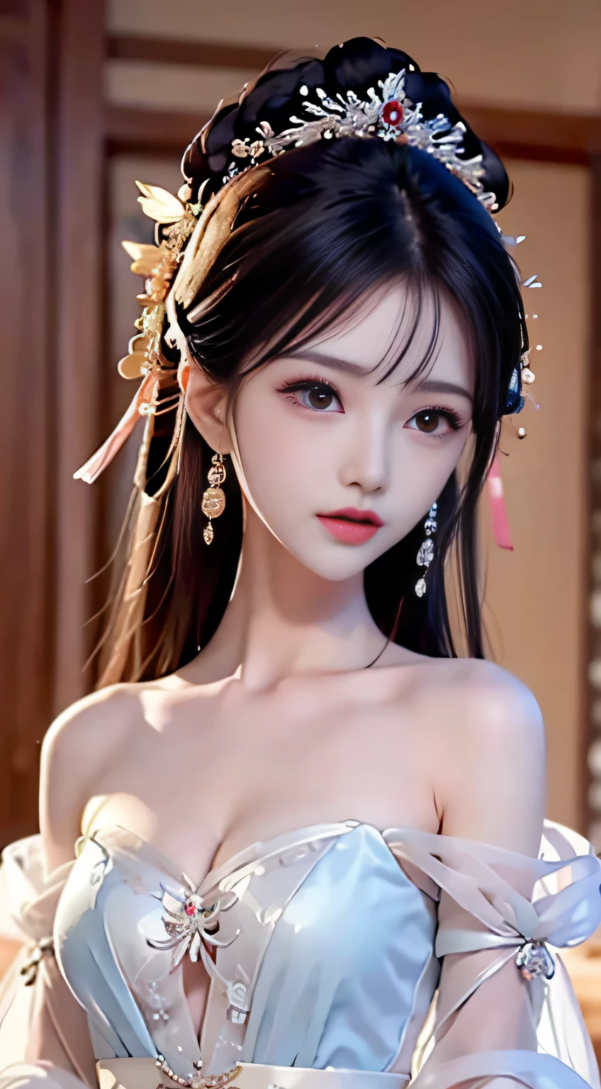 JK Maiden,A girl 14 yeald old,8K,Extremely high image quality,open V-chested clothes hanfu, Wet body of thin silk fabric, Thin silk lace dress, (huge ,cleavage),, white pink, blue ,best qualtiy,tmasterpiece,超高分辨率,(真实感:1.4),RAW photogr,(True skin texture:1.3),(filmgrain:1.3),(Selfie angle),1个Giant Breast Girl,Beautiful eye and face details,tmasterpiece,Best quality at best,,The chest more exposed,photorealestic,Eating Japanese food,Nikkei background,depth of fields,Tatami room,Warm lighting,Bow on chest,Qi bangs,Long hair that falls over the shoulder,(Playful eyes),二重まぶた,Deepening of the tail of the eyes,Lying silkworm,Wear a bracelet on your wrist,Scarlet lips,The lips are shiny and textured,Fine skin texture,Brown sparkling pupils,((((Keep your eyes on the camera)))),Slender fingers,((face round)),(((Small lips))),Black halterneck hanfu,Small-headed spells(Prompt): ((hyper HD)),Best image quality,8K resolution,Higher quality,Works of masters,Antique peerless beauty bride,Exquisite facial features,Absolutely beautiful,Crystal red lips,ssmile,Nice big eyes,Delicate long eyelashes,Sweet with lying silkworms,鎖骨,Black color hair((Loose Chinese antique hairstyle,Floral hair ornaments,Wearing a white sheer silk shirt with large sleeves,Glossy,Multi-layer yarn,There is beautiful embroidery,))open V-chested clothes royal, Wet body of thin silk fabric, Thin silk lace dress, (huge ,cleavage),, white pink, blue ,best qualtiy,tmasterpiece,超高分辨率,(真实感:1.4),RAW photogr,(True skin texture:1.3),(filmgrain:1.3),(Selfie angle),1个Giant Breast Girl,Beautiful eye and face details,tmasterpiece,Best quality at best,,The chest more exposed, Skin that is white and red,Extreme picture quality((((Get close to the viewer,Court-style mosquito nets,Festival room,sit on a bed