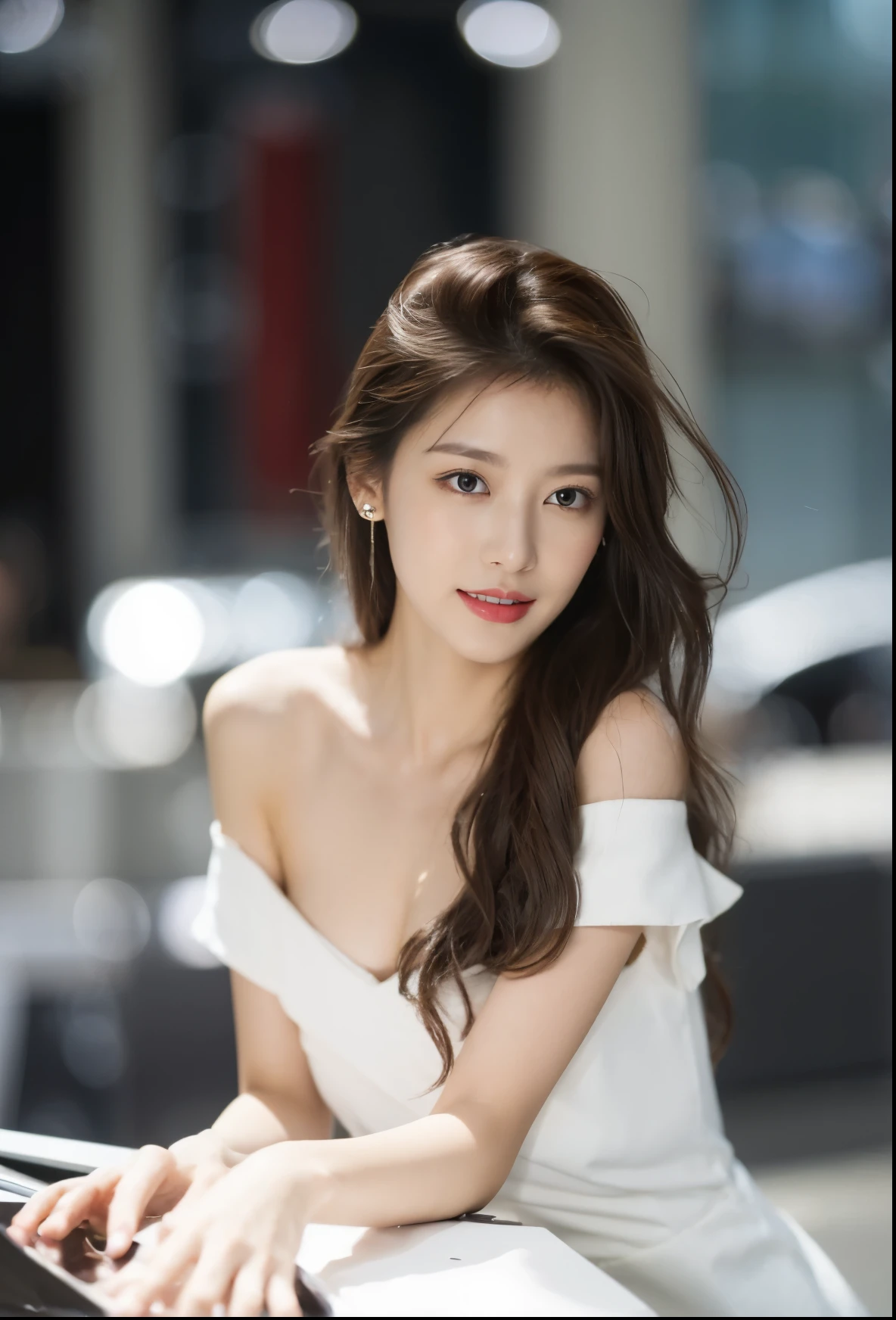 ((​Masterpiece, Top image quality, high resolution、alone、skin shiny))(on the table, best quality, actual, super detailed, meticulous, high resolution, 8k wallpaper), Close-up portrait of a beautiful woman, like, smiling, light brown messy hair, Perfect dynamic composition, 美丽meticulous的眼睛, Just like the cover of a fashion magazine, on campus，wearing gold glasses