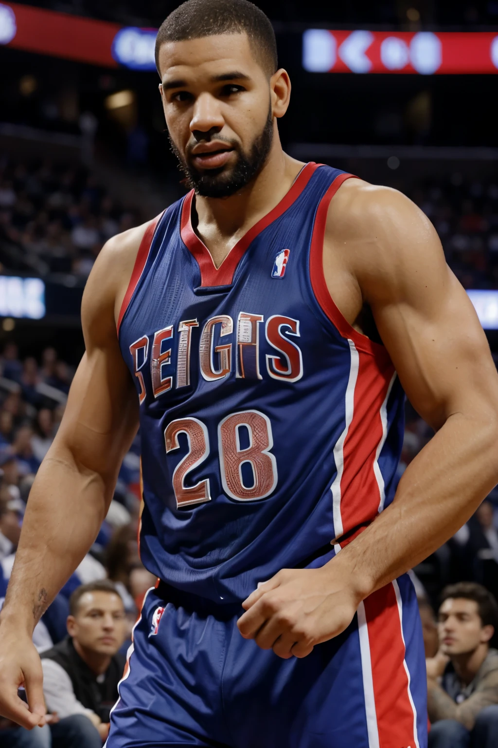Segners, a player playing for the nba Detroit Pistons. Handsome man, strong body. Looks like Drake