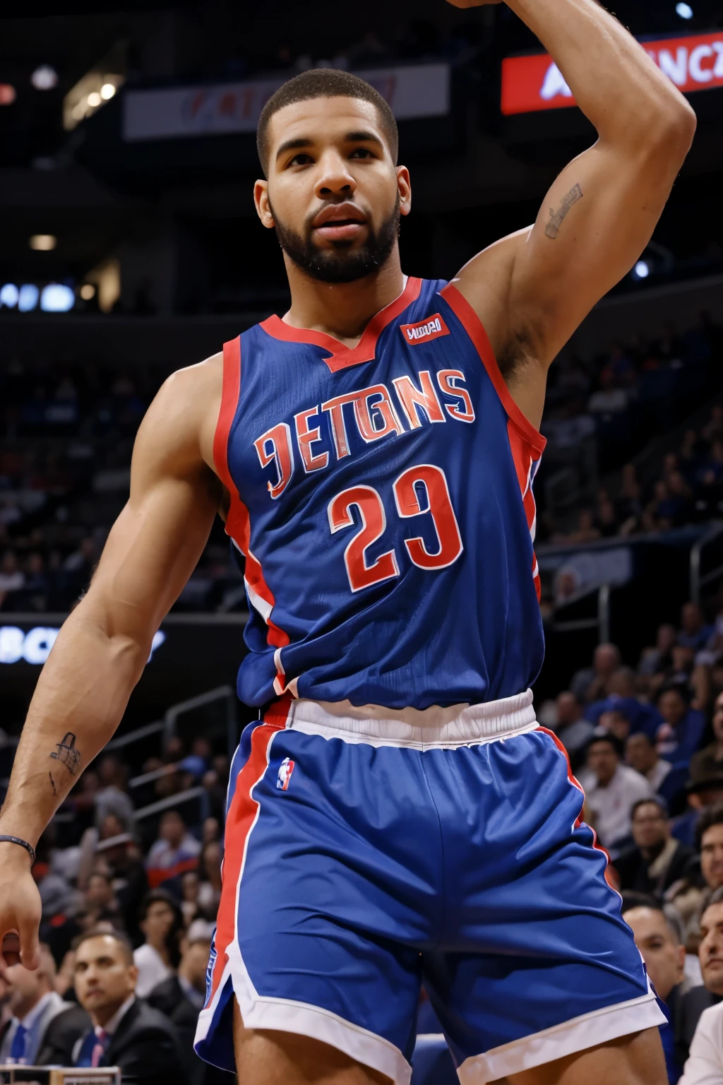 Segners, a player playing for the nba Detroit Pistons. Handsome man, strong body. Looks like Drake