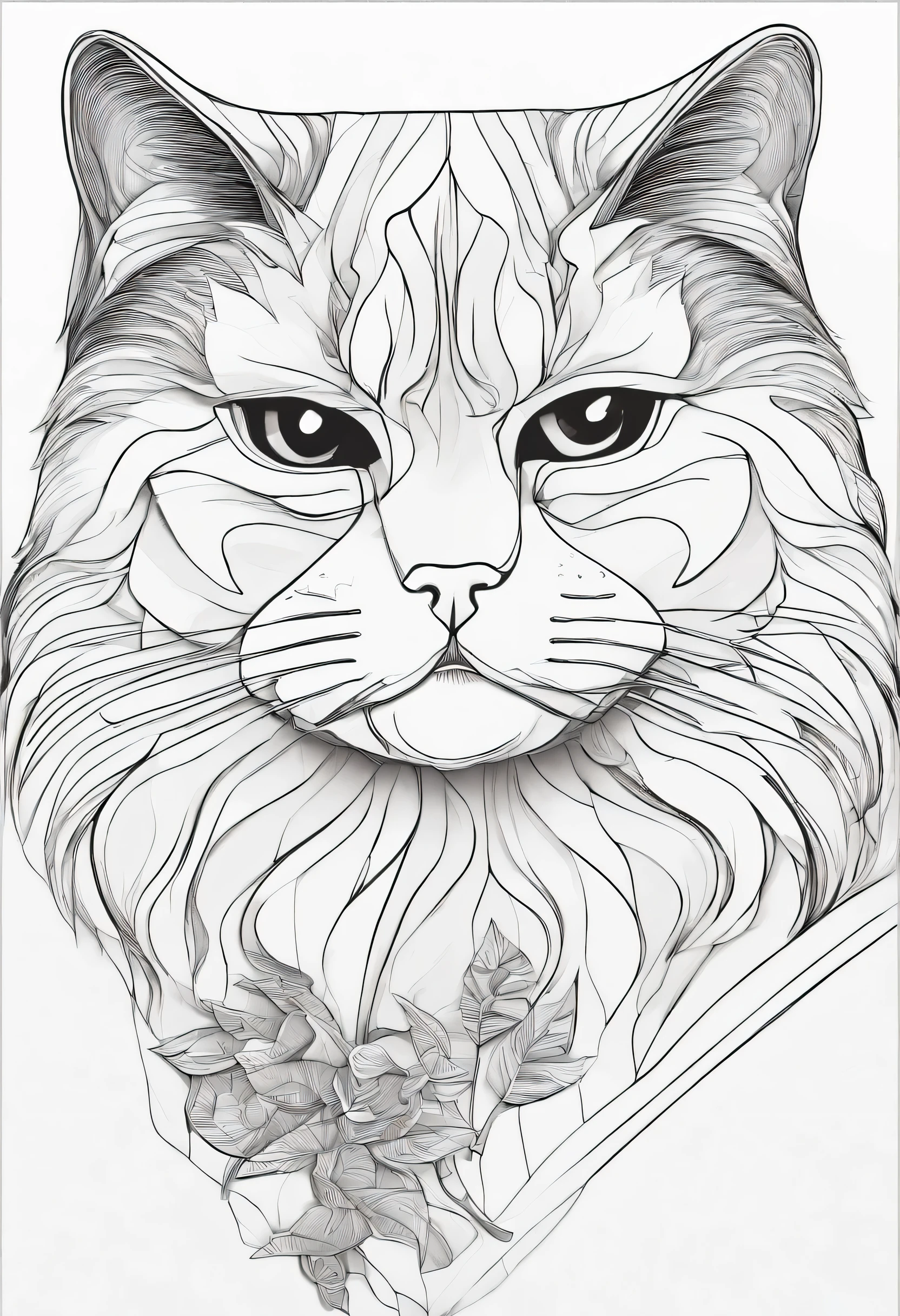 Create a stress-free coloring page with the graceful Himalayan cat breed. O estilo deve ser cartunesco, with thick lines for easy coloring and no pre-existing colors. Ilustre o gato do Himalaia em uma pose serena e majestosa, highlighting its luxurious long fur and striking blue eyes.

Cerque o gato com um fundo simples, utilizing a completely white background to allow children to focus on the coloring experience. Adicione elementos sutis que reflitam a natureza calma e gentil do gato Himalaia, like a soft cushion or a flowing curtain.

Make sure there is ample space for children to express their creativity as they color the Himalayan cat with their favorite colors. This coloring page aims to provide a calming and fun activity, oferecendo aos jovens artistas uma oportunidade sem estresse de dar vida ao majestoso gato do Himalaia.