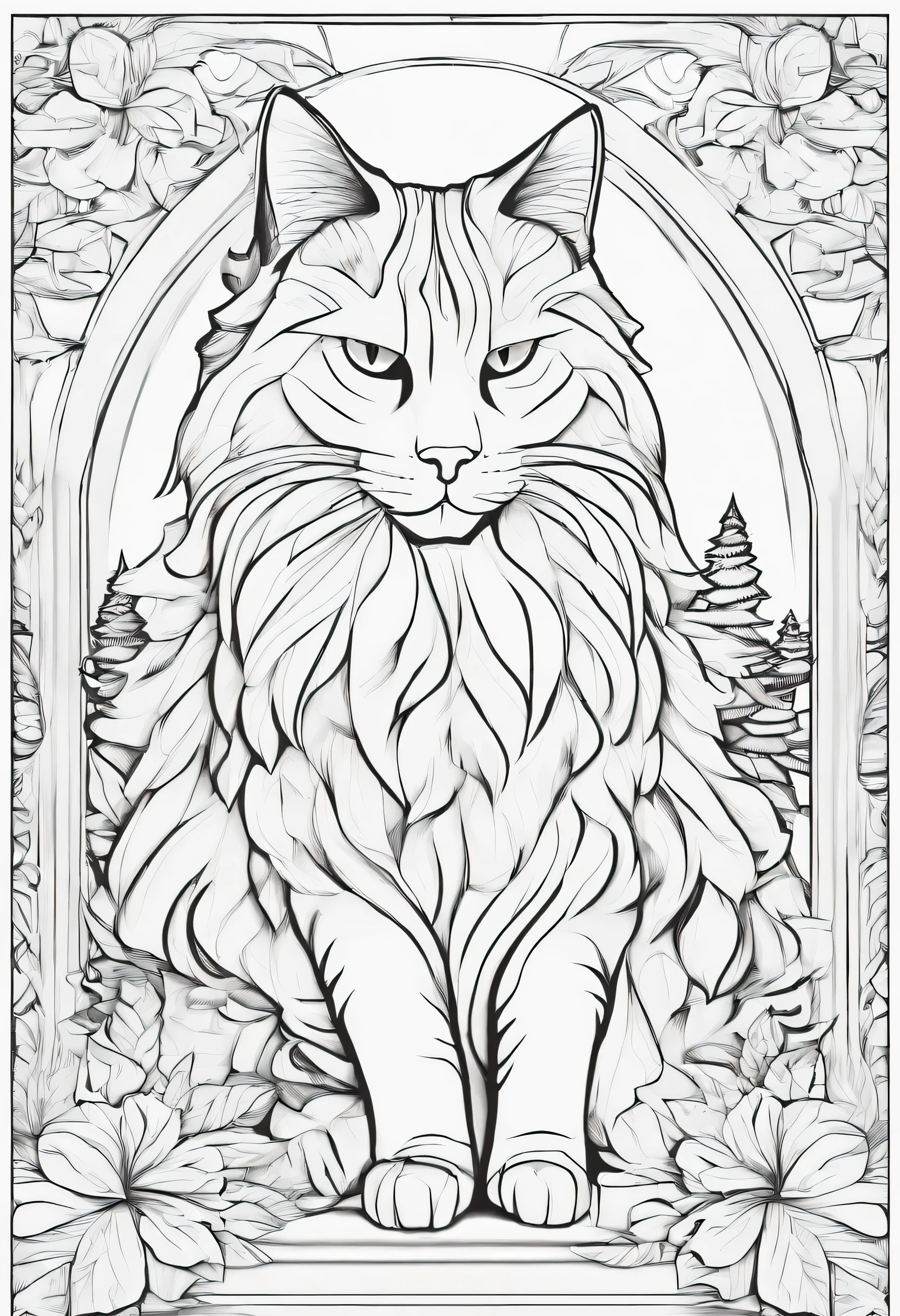 Create a stress-free coloring page with the majestic Norwegian Forest cat breed. O estilo deve ser cartunesco, with thick lines for easy coloring and no pre-existing colors. Ilustre o gato da floresta norueguesa em uma pose orgulhosa e nobre, destacando seu pelo grosso, orelhas tufadas, e cauda espessa.
Cerque o gato com um fundo simples, utilizing a completely white background to allow children to focus on the coloring experience. Add subtle elements that reflect the Norwegian Forest cat's adventurous and independent nature, like a tree branch or a snowflake.
Make sure there is ample space for children to express their creativity as they color the Norwegian Forest cat with their favorite colors. This coloring page aims to provide a calming and fun activity, oferecendo aos jovens artistas uma oportunidade sem estresse de dar vida ao majestoso gato da floresta norueguesa.