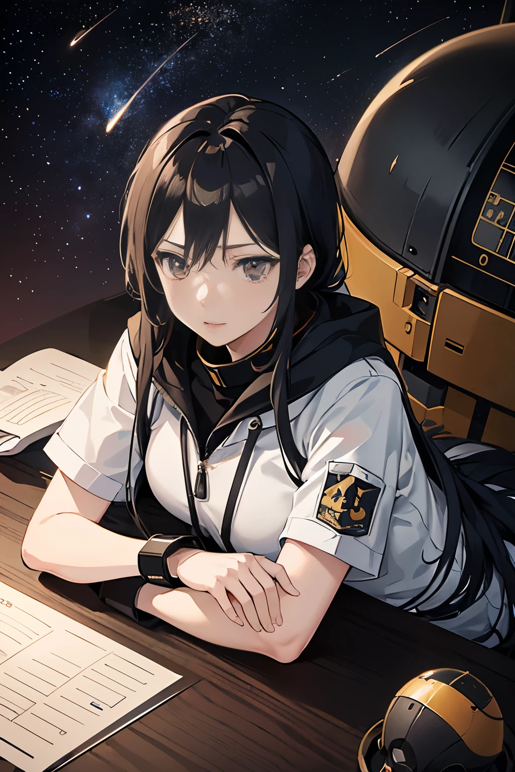 8K,((masutepiece:2.0, Best Quality)),Female combatants on planetary exploration ships,。Female crew member lands on an unknown planet on a lander、 ((Descend to the ground on an unknown planet))、(((Meeting with unknown creatures)))、Female crew begins planetary exploration, top-quality,
