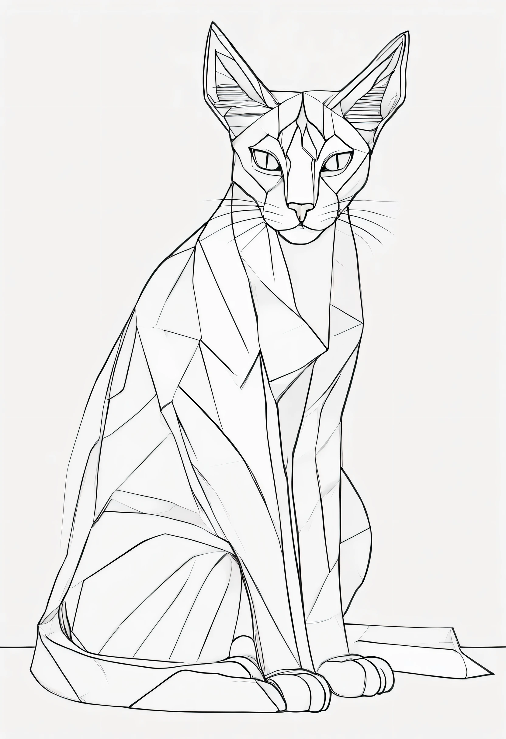 Create a stress-free coloring page featuring the elegant and elegant oriental cat breed. O estilo deve ser cartunesco, with thick lines for easy coloring and no pre-existing colors. Illustrate the oriental cat in a graceful and dynamic pose, destacando seu corpo longo e esguio, Orelhas grandes, e olhos amendoados.
Cerque o gato com um fundo simples, utilizing a completely white background to allow children to focus on the coloring experience. Adicione elementos sutis que reflitam a natureza curiosa e brincalhona do gato oriental, como um brinquedo pendurado ou um raio de sol.
Make sure there is ample space for children to get creative while coloring the oriental cat in their favorite colors.. This coloring page aims to provide a calming and fun activity, oferecendo aos jovens artistas uma oportunidade sem estresse de dar vida ao elegante gato oriental.