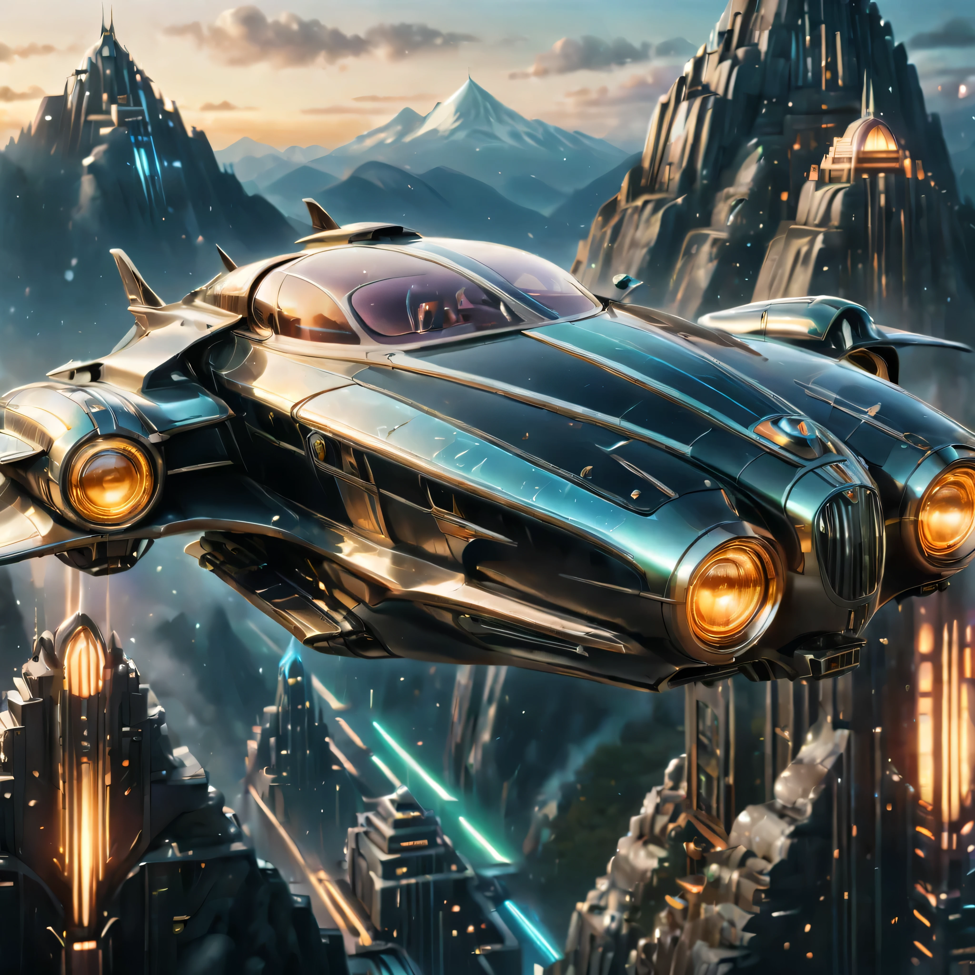 art deco style flying car, art deco style science fiction, background is vast mountain

(best quality,4k,8k,highres,masterpiece:1.2),ultra-detailed,(realistic,photorealistic,photo-realistic:1.37),HDR,UHD,studio lighting,ultra-fine painting,sharp focus,physically-based rendering,extreme detail description,professional,vivid colors,bokeh.