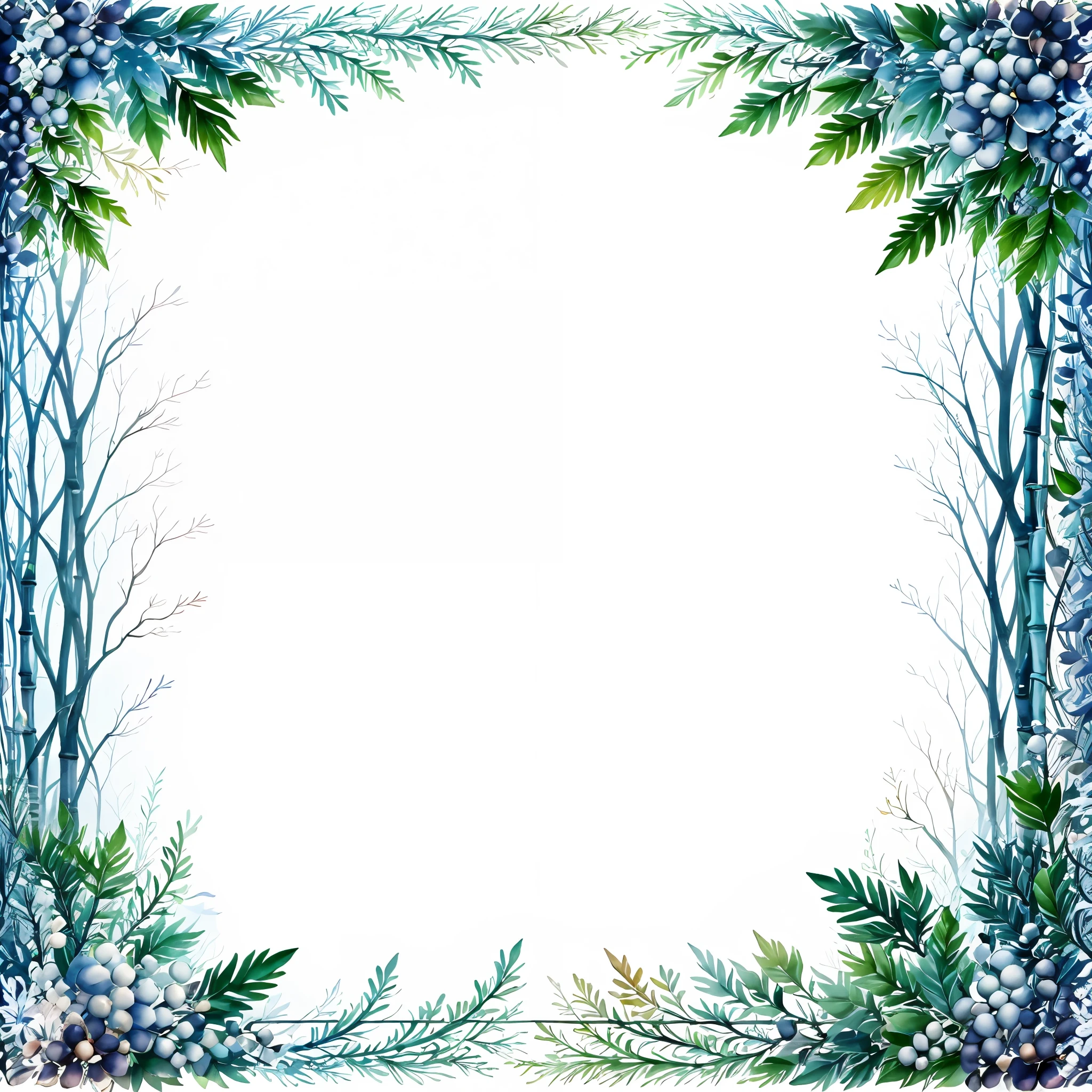 Winter Frame,bamboo,bare tree,branch,flower,in tree,ivy,leaf,leaf background,lily of the valley,morning glory,no humans,palm leaf,palm tree,plant,potted plant,seaweed,simple background,snow,tanabata,tanzaku,tree,vines,white background,winter,wisteria,blank middle