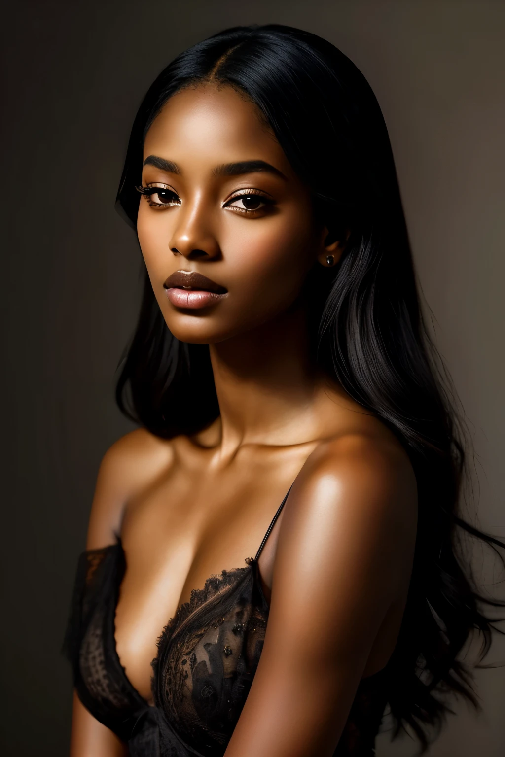 An ebony female is depicted in a series of captivating portraits, each one meticulously drawn with lit matches in a feminine style. The red rose, placed delicately beside her, emits a soft, glowing light, adding an alluring touch to her pensive poses. The background is softly shaded with light gray tones, emphasizing the intriguing interplay of light and shadow on her ethereal features. Her complexion is a beautiful blend of light ochre and light black, reflecting the delicate interplay of contrasts that defines her enchanting appearance. The smokey background further accentuates the allure of her captivating gaze.