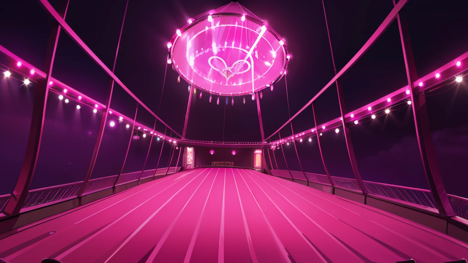 (very pink night sky), (several pink neons), (Circus with a horror theme)