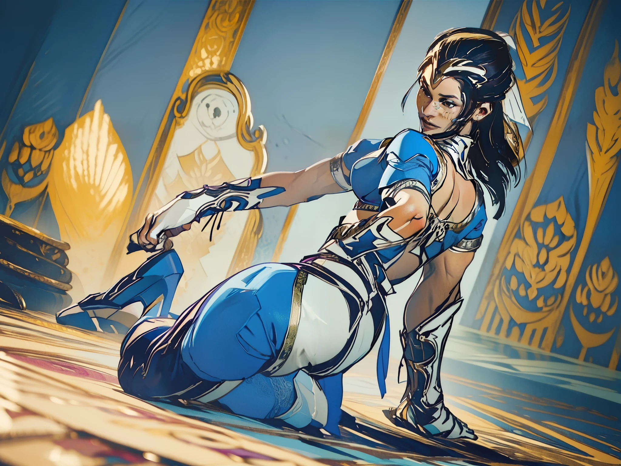 (obra de arte, maximum quality, melhor qualidade, arte oficial, beautiful and aesthetic:1.2), (1 garota:1.4), extremamente detalhado, kitana, sexy, corpo todo, pose sexy, quase nu