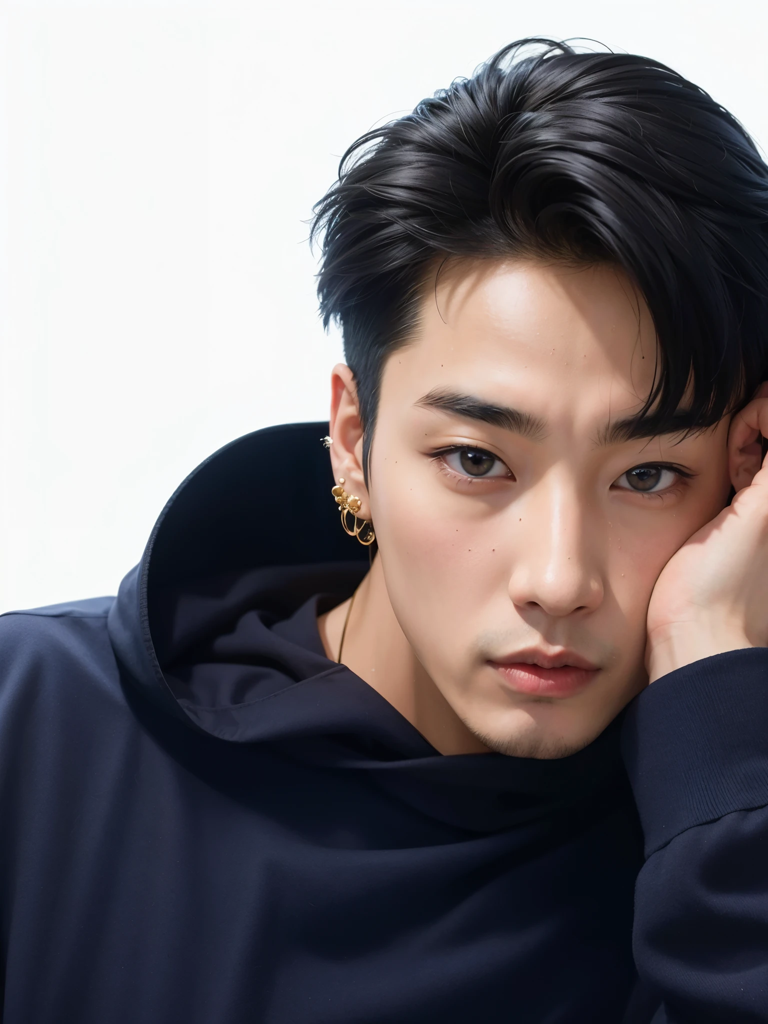 Asian man with a black hood resting on his head, Jungkook, Cai Xukun, hyung tae, taejune kim, Jinyoung Shin, Shin Jeongho, Hong junho hyung, brilhante da chuva, Yanjun Chengt, Wonbin Lee, hyung tae kim, dez lee, inspirado em jeonseok lee, homem sul-coreano, chave ainda