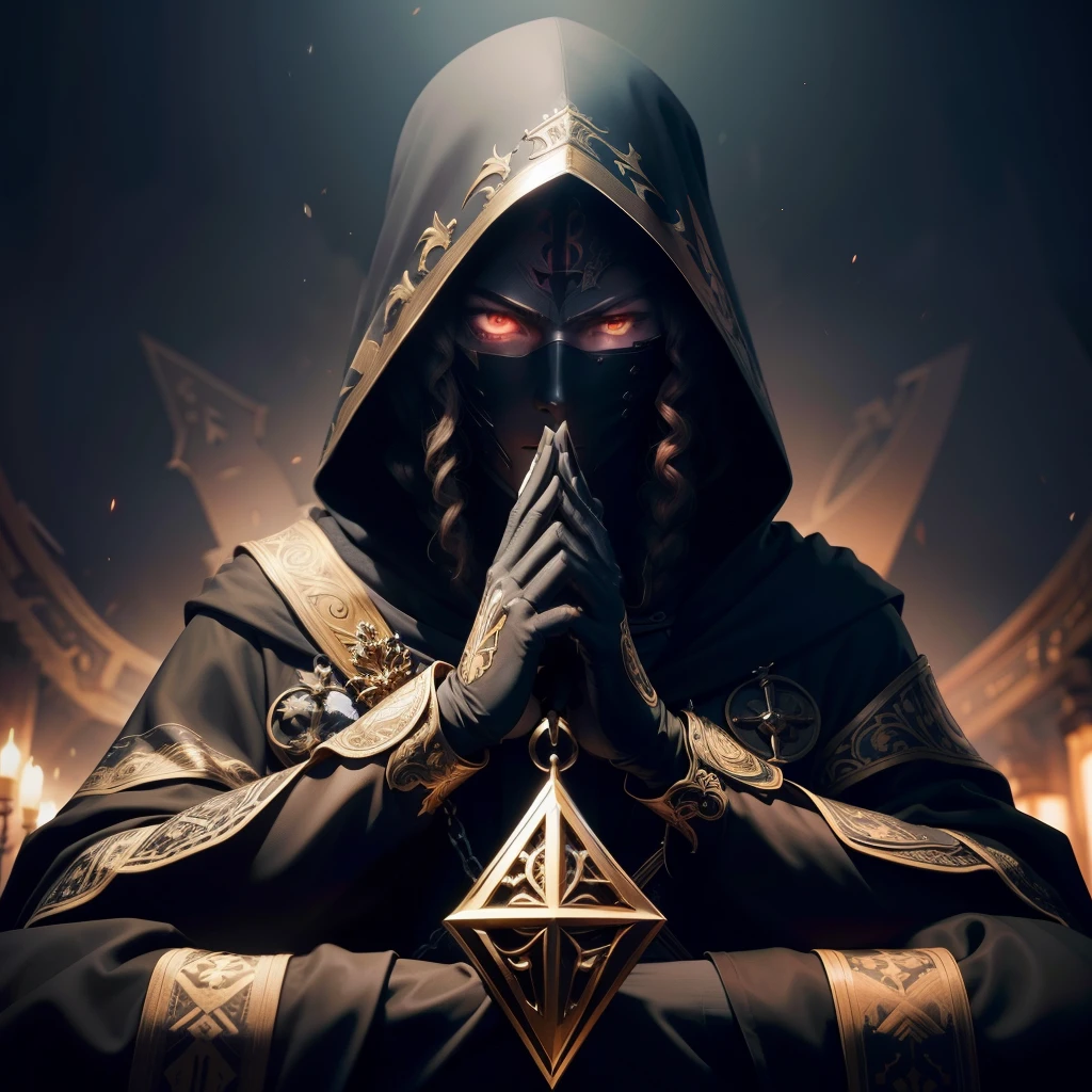 Logo, (masterpiece, top quality, best quality, extreme detailed),colorful,highest detailed,secret society behind the throne, hooded people, shadow, masked king, silhouettes, secret power, hands from the shadows, secret control, shadows of people above the throne, (logo:1.3), (Eminence Grise:1.3), darkness, full hd