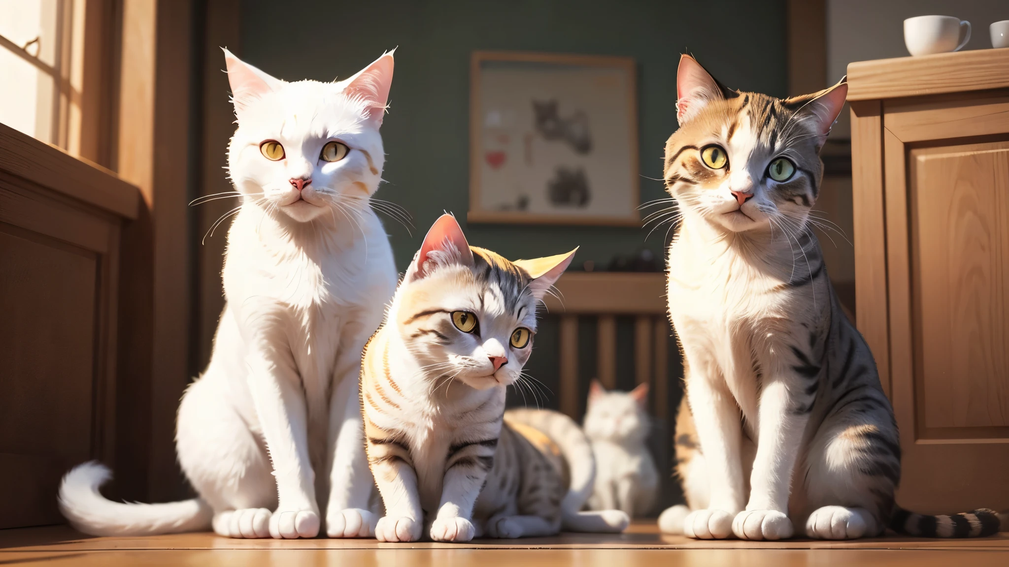 2 cats,and white,(best quality:1、0), (ultra high definition)
