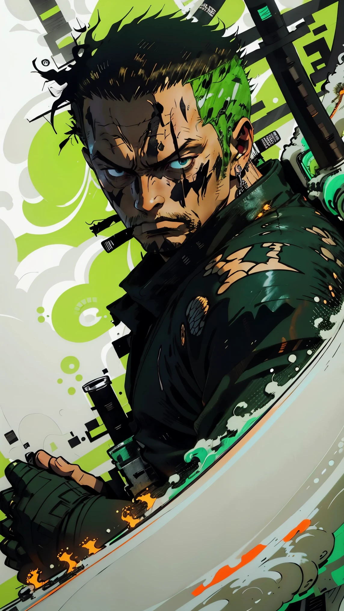 Zoro style 0mib， Illustrator， master-piece， high quailty， 8k， high resolutions， highdetailed， gentleman