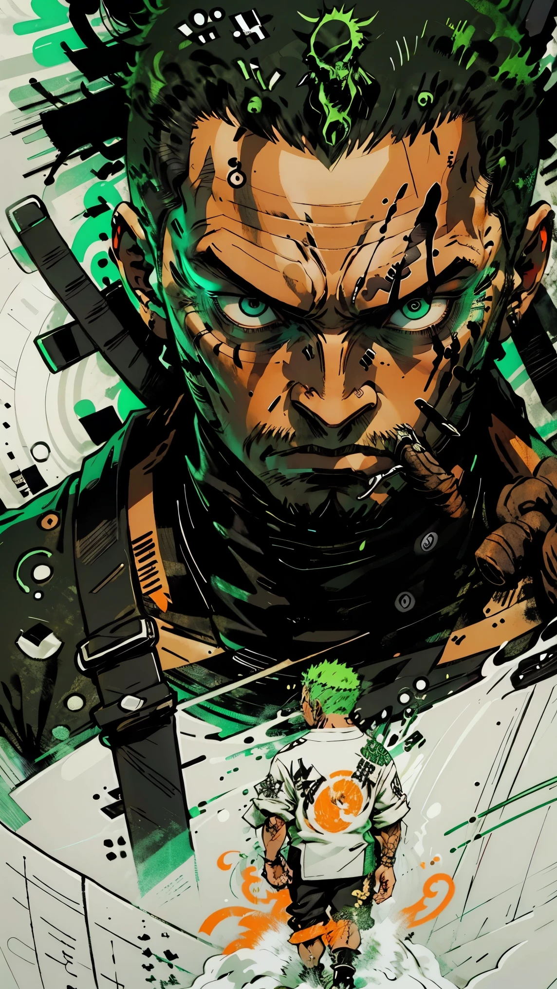 Zoro style 0mib， Illustrator， master-piece， high quailty， 8k， high resolutions， highdetailed， gentleman