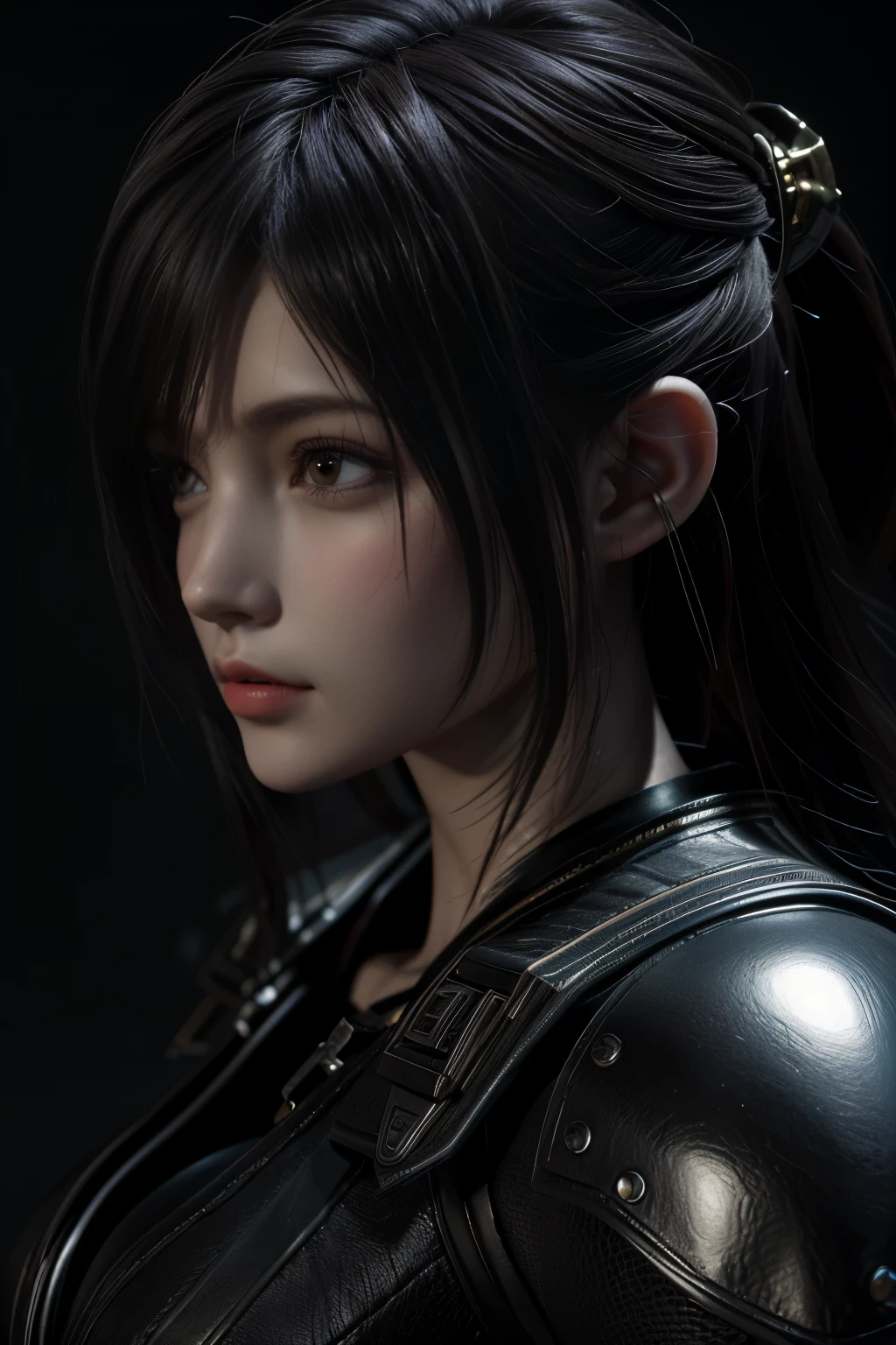Game art，The best picture quality，Highest resolution，8K，(A bust photograph)，(Portrait:1.5)，(Head close-up)，(Rule of thirds)，Unreal Engine 5 rendering works， (The Girl of the Future)，(Female Warrior)， 
20岁少女，An eye rich in detail，(Big breasts)，优雅高贵，冷漠，勇敢的，
(Future style combat suit combining the characteristics of ancient armor，Ancient runes of light，Combat accessories with rich details，Metallic luster)，Future police，赛博朋克人物，

拍照姿势，简单背景，Movie lights，Ray tracing，Game CG，((3D Unreal Engine))，oc渲染反射纹