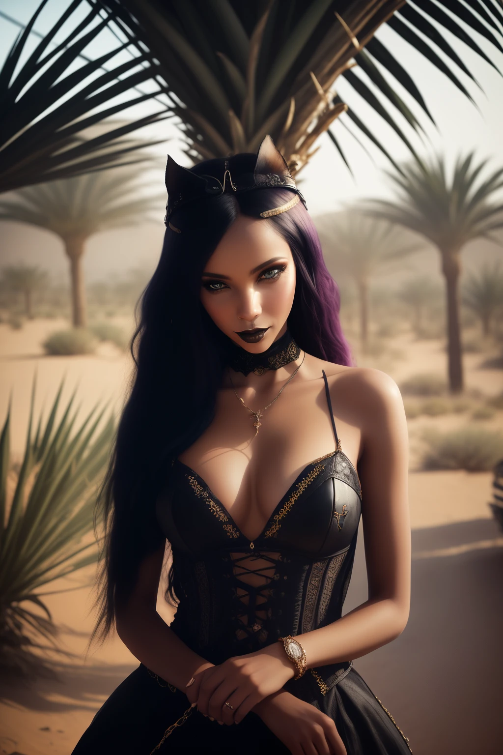 (full length frame), naked, (elegant, beautiful face), (gothic makeup:0.8), ketch of woman full body, (cheeky smile), africa desert oasis, african girl sits in oasis, magical atmosphere, gothic makeup, fog, (detailed skin, skin texture), (intricately detailed, fine details, hyperdetailed),
(Puma on background, babana palms),
raytracing, subsurface scattering, (fantasy underworld journey on background), diffused soft lighting, shallow depth of field, by Oliver Wetter, sharp focus bokeh, (photo quality:1.4)