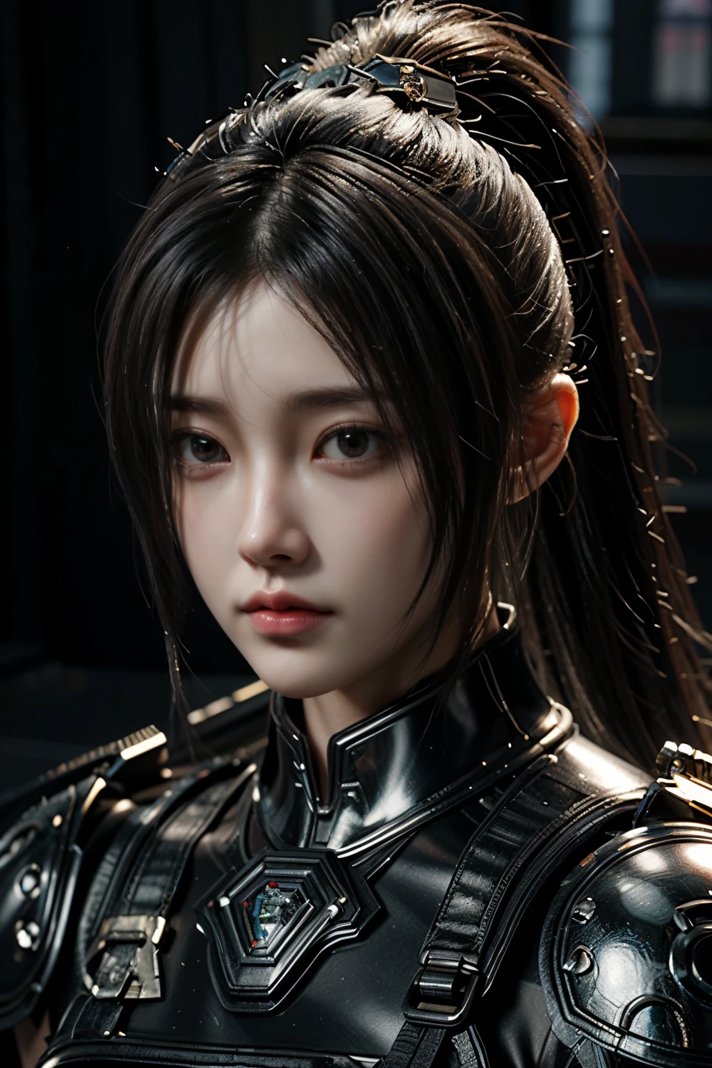 Game art,The best picture quality,Highest resolution,8K,(A bust photograph),(Portrait:1.5),(Head close-up),(Rule of thirds),Unreal Engine 5 rendering works, (The Girl of the Future),(Female Warrior),
20岁少女,An eye rich in detail,(Big breasts),优雅高贵,冷漠,勇敢的,
(Future style combat suit combining the characteristics of ancient armor,Ancient runes of light,Combat accessories with rich details,Metallic luster),Future police,赛博朋克人物,
拍照姿势,简单背景,Movie lights,Ray tracing,Game CG,((3D Unreal Engine)),oc渲染反射纹
