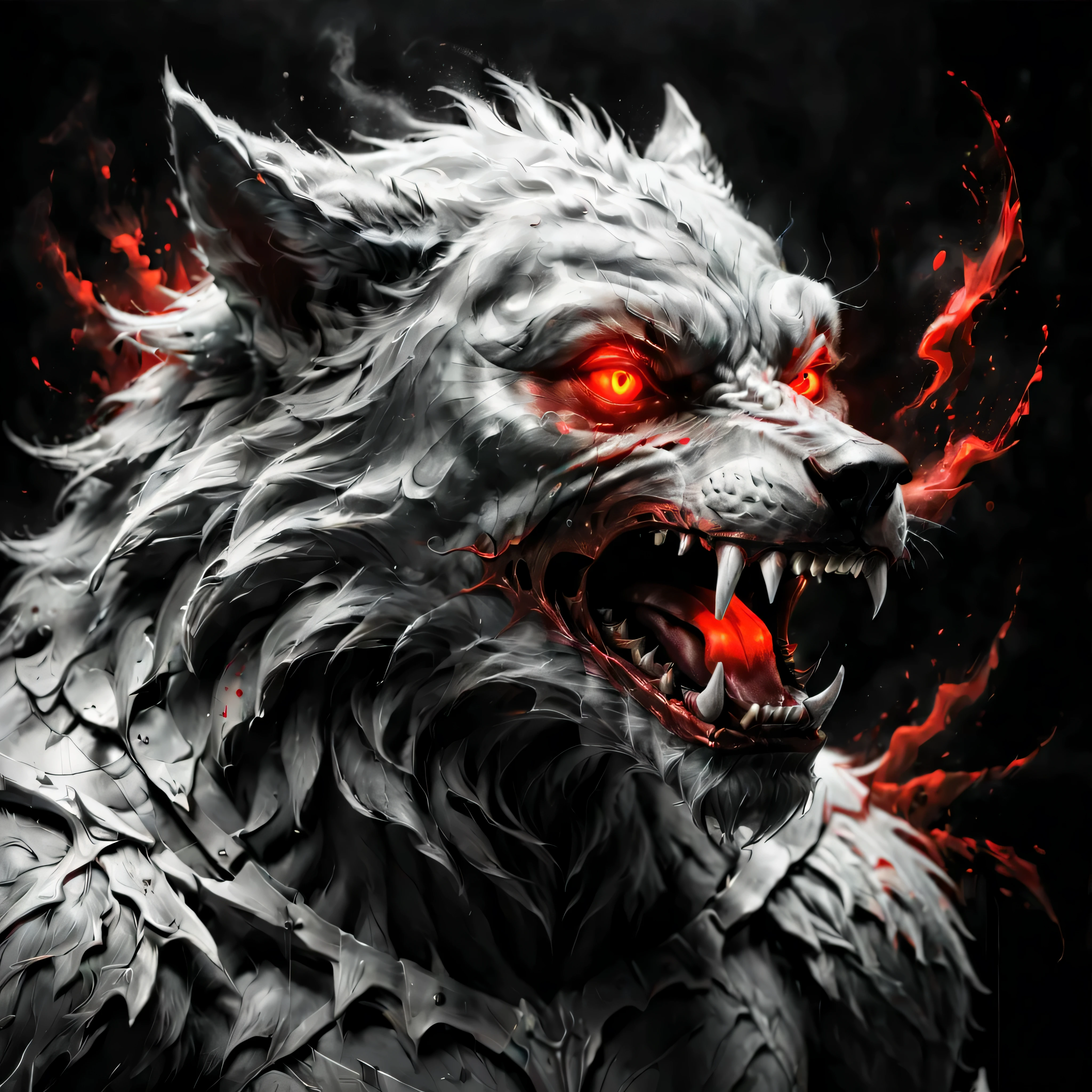 ((Selective color)), Drawing of Werewolf with Red Eye, smooth lines, fine art piece, Express expressions and postures through ink contrast, emphasize light, shadow and space. figurative art, (best quality, 4K, 8k, high resolution,masterpiece:1.2) ,(actual, photoactual, photo-actual:1.37). 