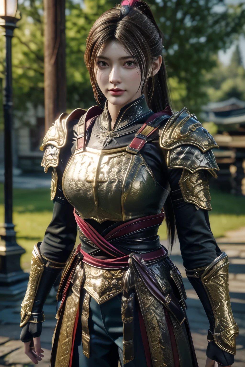 Game art，The best picture quality，Highest resolution，8K，(A bust photograph)，(Portrait:1.5)，(Head close-up)，(Rule of thirds)，Unreal Engine 5 rendering works， (The Girl of the Future)，(Female Warrior)， 
20岁少女，An eye rich in detail，(Big breasts)，优雅高贵，冷漠，勇敢的，
(Future style combat suit combining the characteristics of ancient armor，Ancient runes of light，Combat accessories with rich details，Metallic luster)，Future police，赛博朋克人物，

拍照姿势，简单背景，Movie lights，Ray tracing，Game CG，((3D Unreal Engine))，oc渲染反射纹