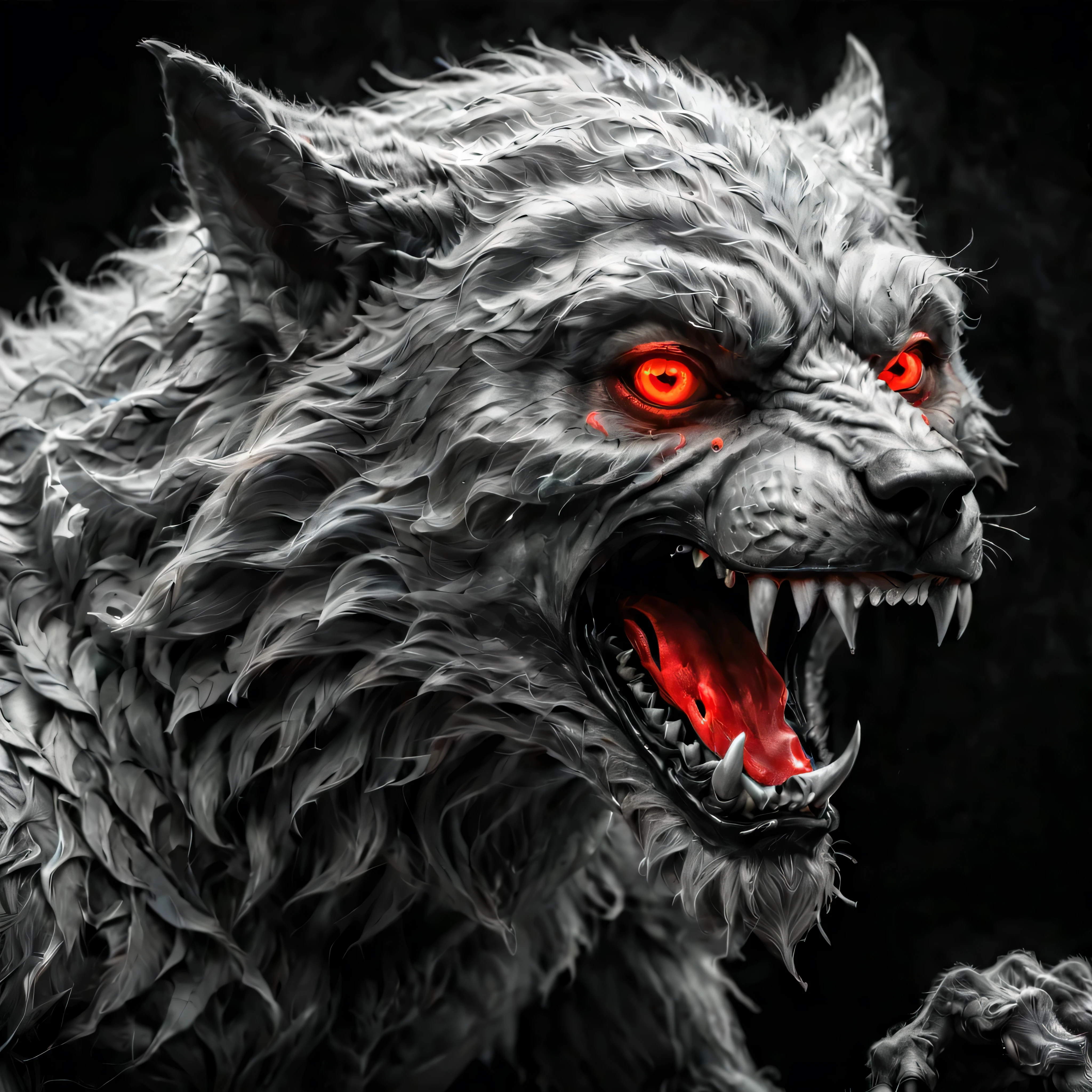 ((Selective color)), Drawing of Werewolf with Red Eye, smooth lines, fine art piece, Express expressions and postures through ink contrast, emphasize light, shadow and space. figurative art, (best quality, 4K, 8k, high resolution,masterpiece:1.2) ,(actual, photoactual, photo-actual:1.37). 