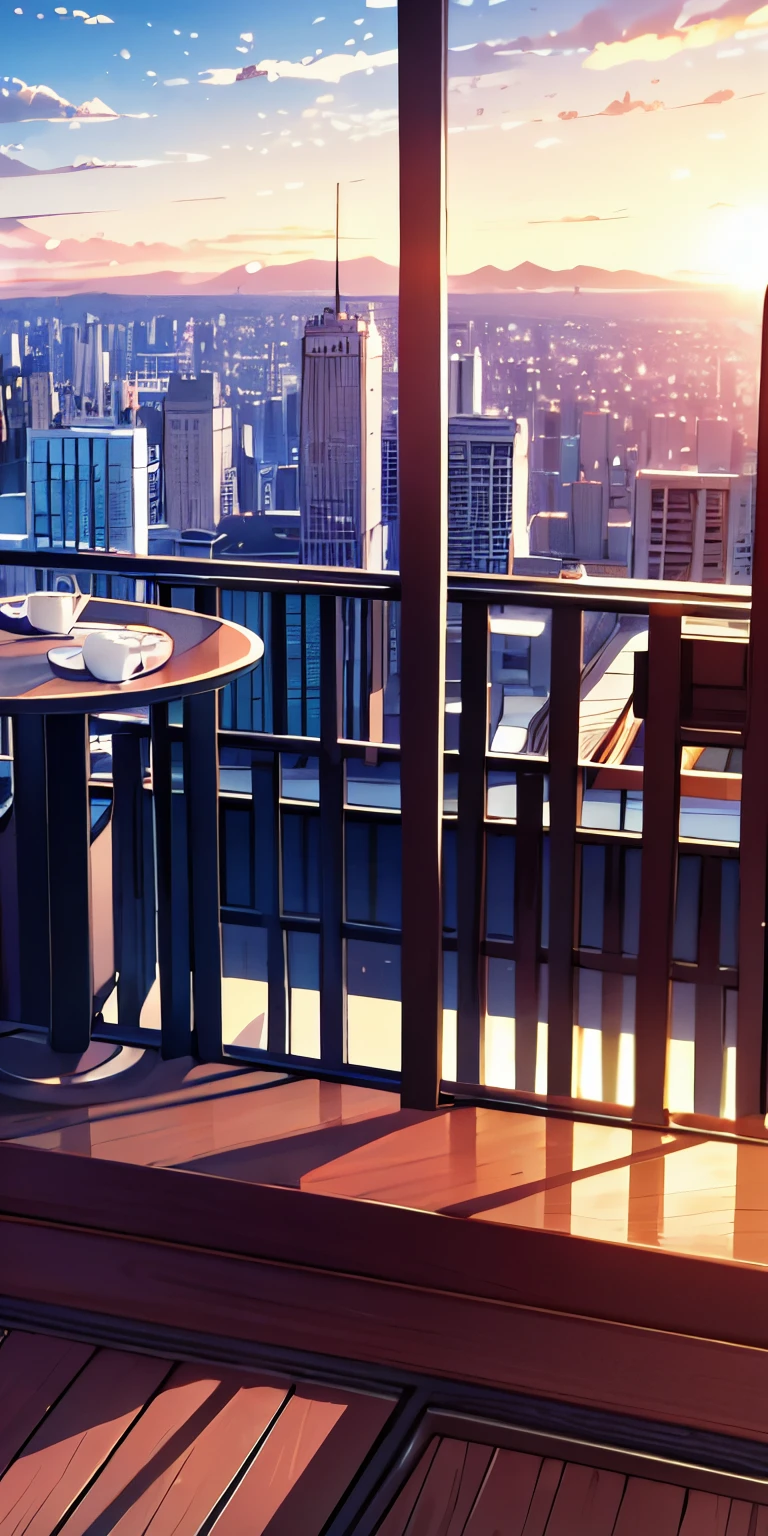 table top, highest quality,shape, wallpaper, Super detailed, 、city view from the top of the hill、the sunset is beautiful