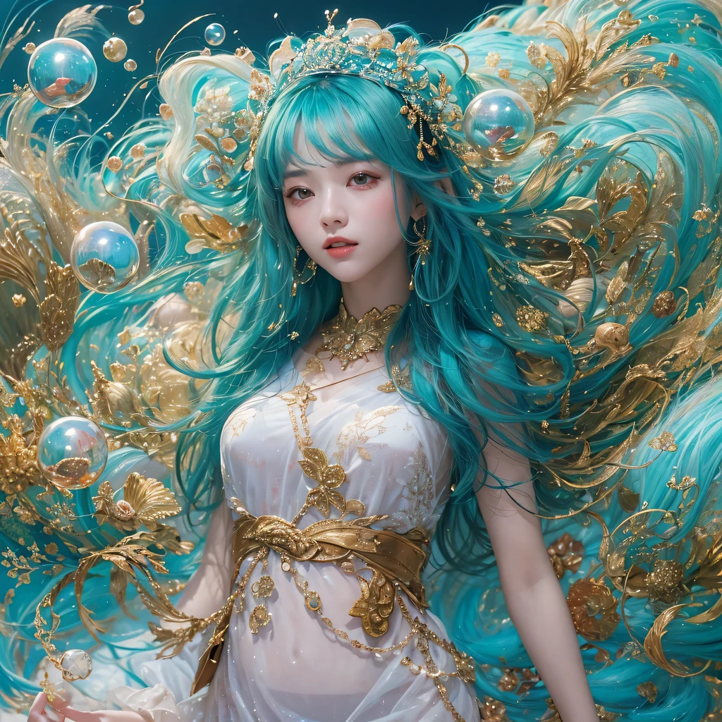 pinkblue colors,enamel,agate,A flesh-colored world,Blood Blue Maiden 32k(masterpiece,HD,Aoyama Pond,Ultra high quality,32k)long flowing bright blue hair,blood pool,Ziddink, a color,Grumpy (After greeting), (Linen scarf), fighting stance, looking at the ground, long white hair, Floating bright blue, Fire cloud gold headdress, Chinese long-sleeved gold silk burgundy garment, (Abstract metaverse splash:1.2), White background,Peony flower vitality protector(realistically:1.4),bright purple hair,Smoke on the road,The background is very pure, high resolution, detail, RAW photos, Sharp Re, Nikon D850 film photo by Jefferies Lee 4 Kodak Portra 400 camera F1.6 guns, colorful, Ultra-realistic and vivid textures, dramatic lighting, Unreal Engine Art Station Trend, Sinest 800,一个有着long flowing bright blue hair的女孩,huge colorful bubbles