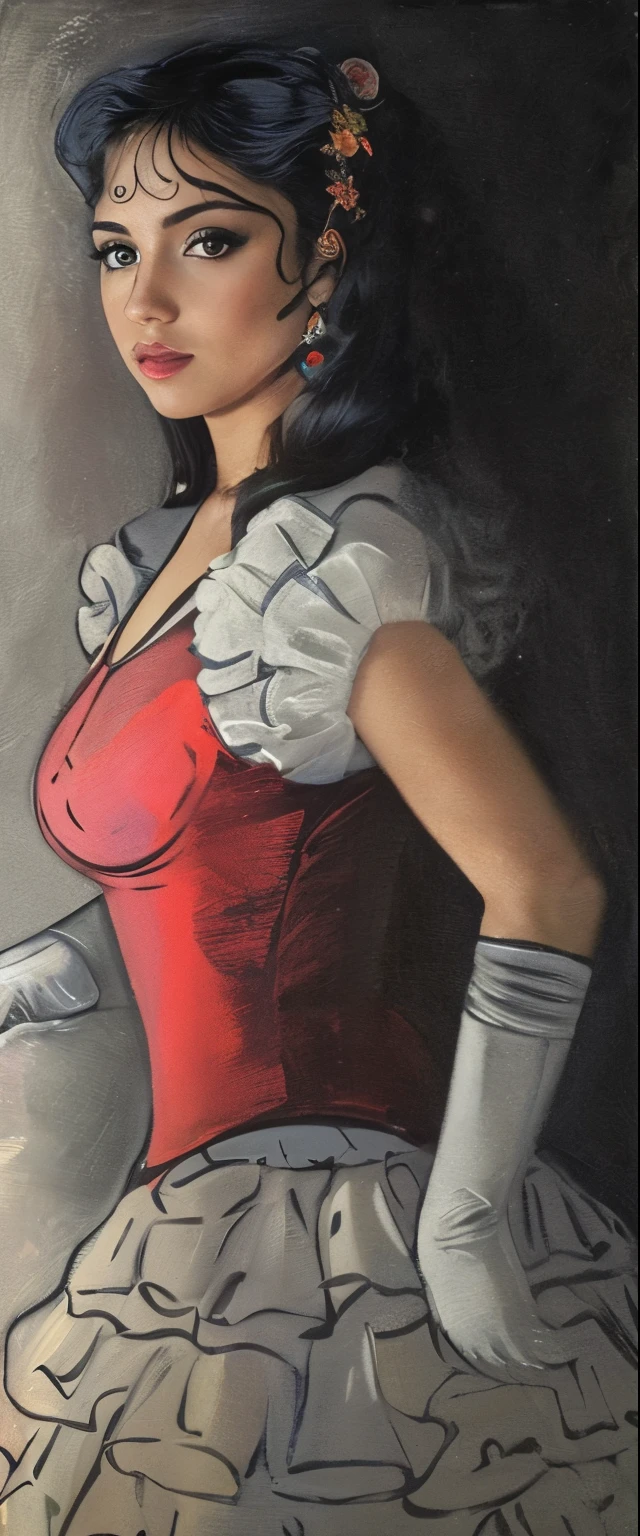 Red haired Latina, in white camisole, and big white cotton panties, big butt, back shot, wearing lipstick, smirking, comic book art style, intricate details