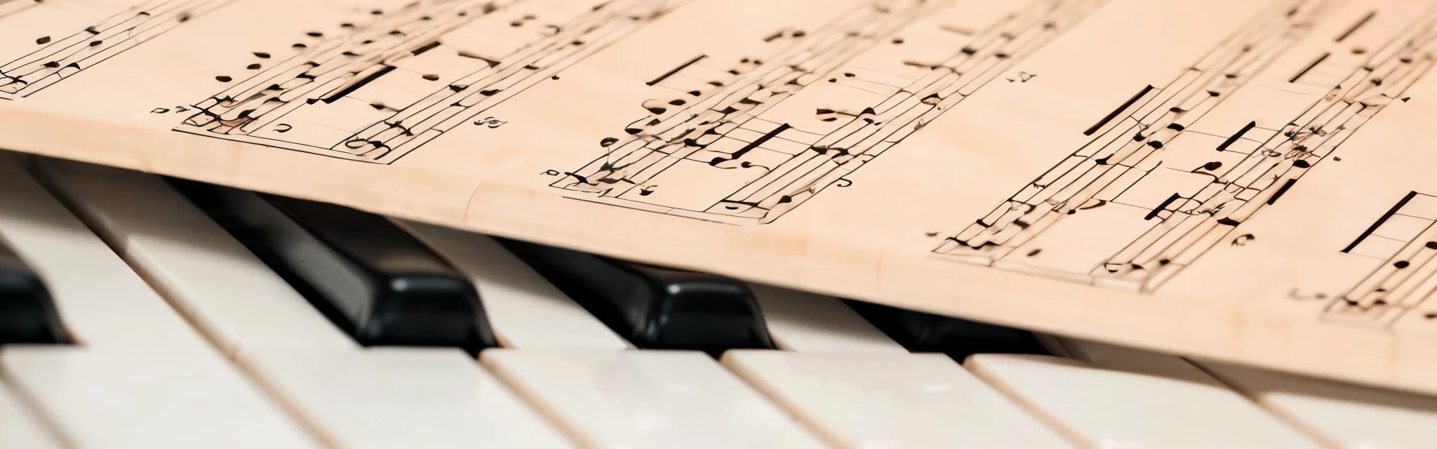 A sheet music, on a piano, zoom in